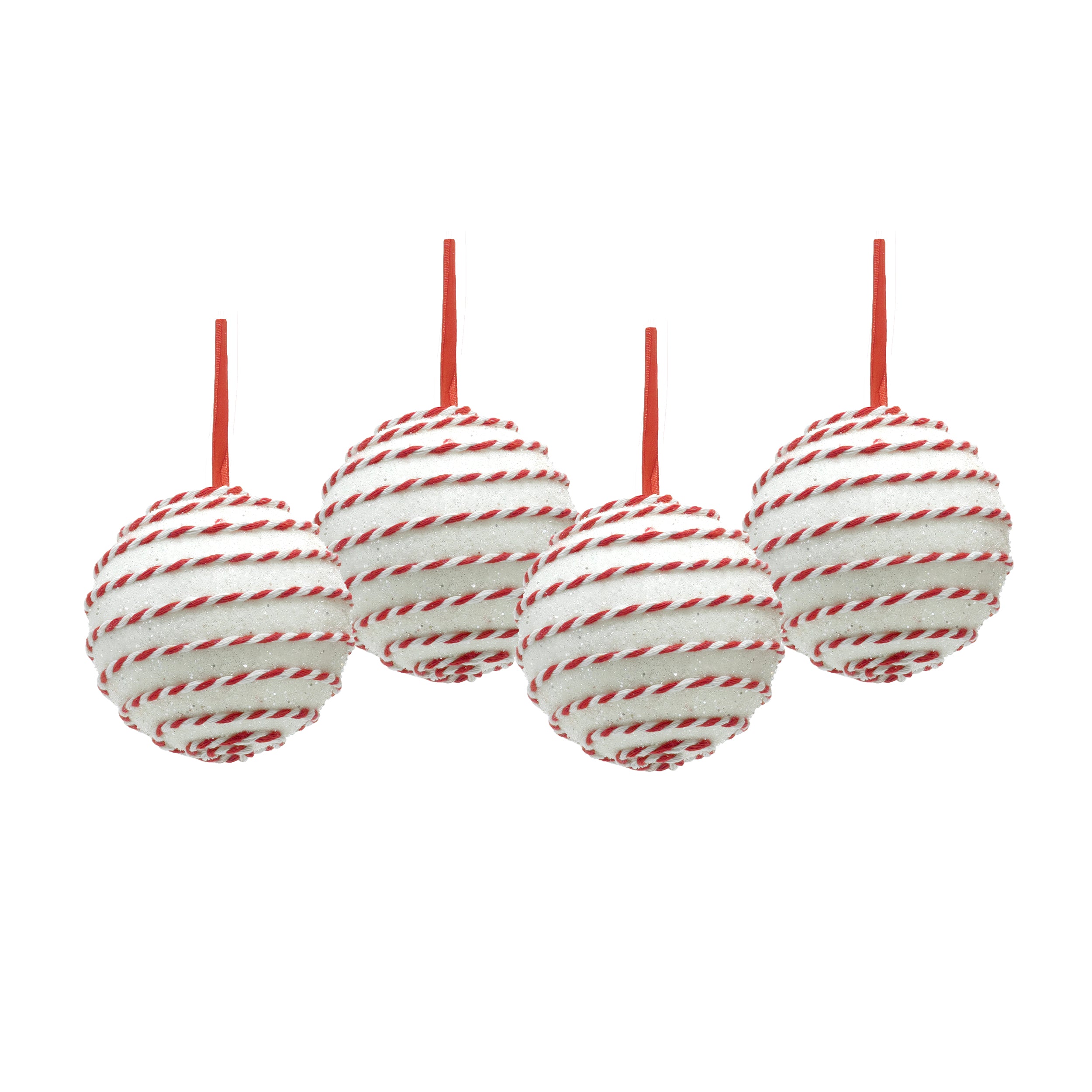 VESTIAMO CASA GRAN NATALE - Set 4 Palline di Natale con Glitter Bianco e Rosso diametro 10 cm