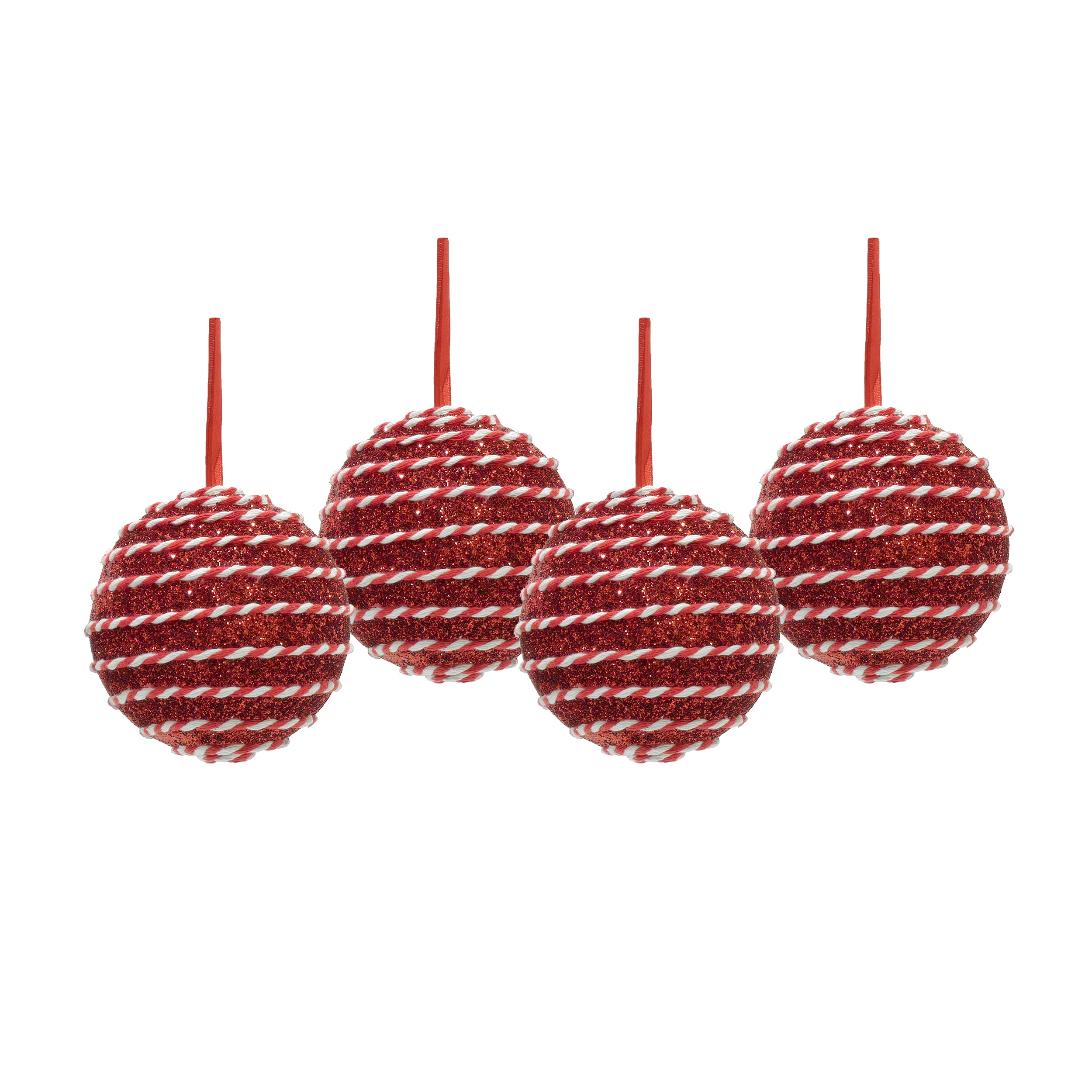 VESTIAMO CASA GRAN NATALE - Set 4 Palline di Natale con Glitter Bianco e Rosso diametro 10 cm
