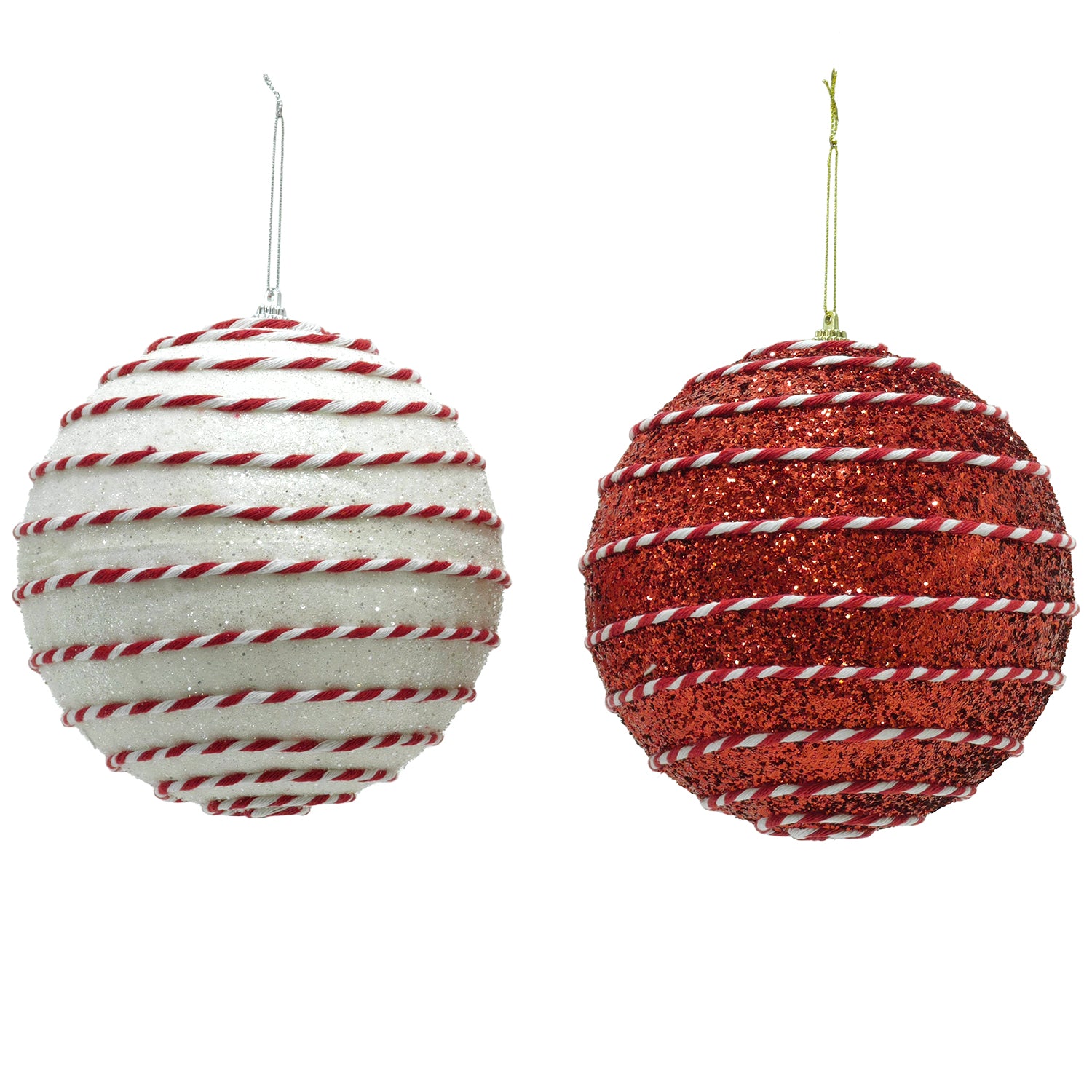 VESTIAMO CASA GRAN NATALE - Pallina di Natale con Glitter Rosso e Bianco diametro 15 cm