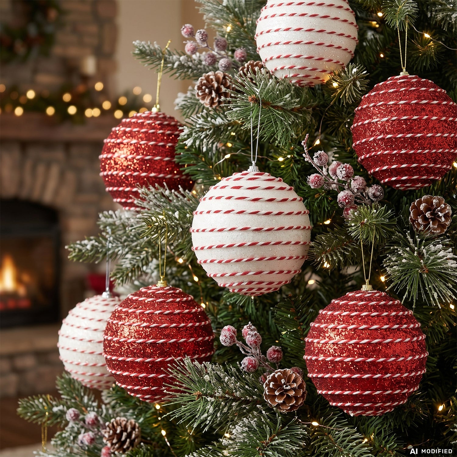 VESTIAMO CASA GRAN NATALE - Pallina di Natale con Glitter Rosso e Bianco diametro 15 cm