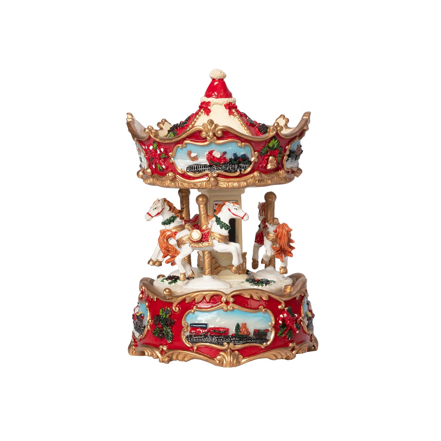 VESTIAMO CASA GRAN NATALE - Carillon Giostrina Natalizia con Cavalli in Movimento, Musicale a Carica Meccanica h16 cm