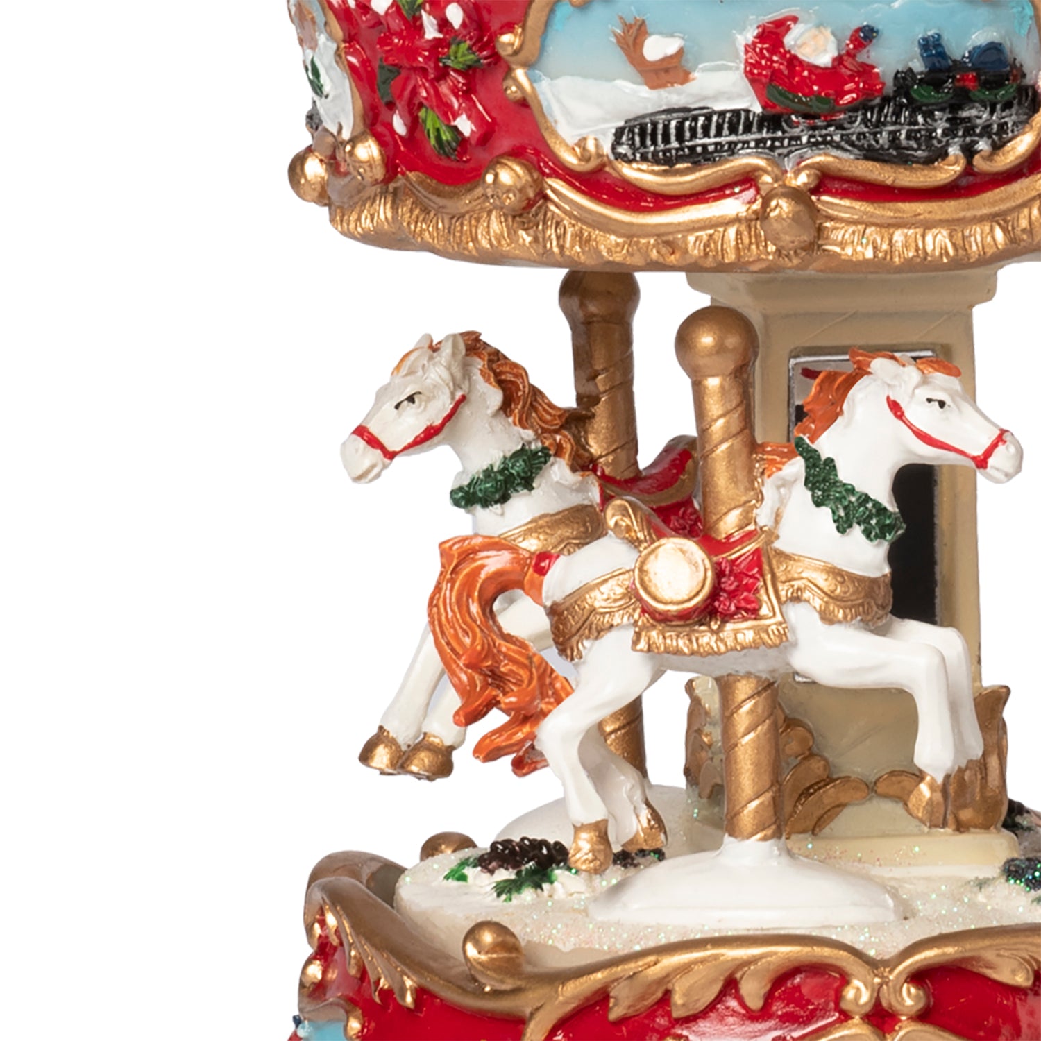 VESTIAMO CASA GRAN NATALE - Carillon Giostrina Natalizia con Cavalli in Movimento, Musicale a Carica Meccanica h16 cm