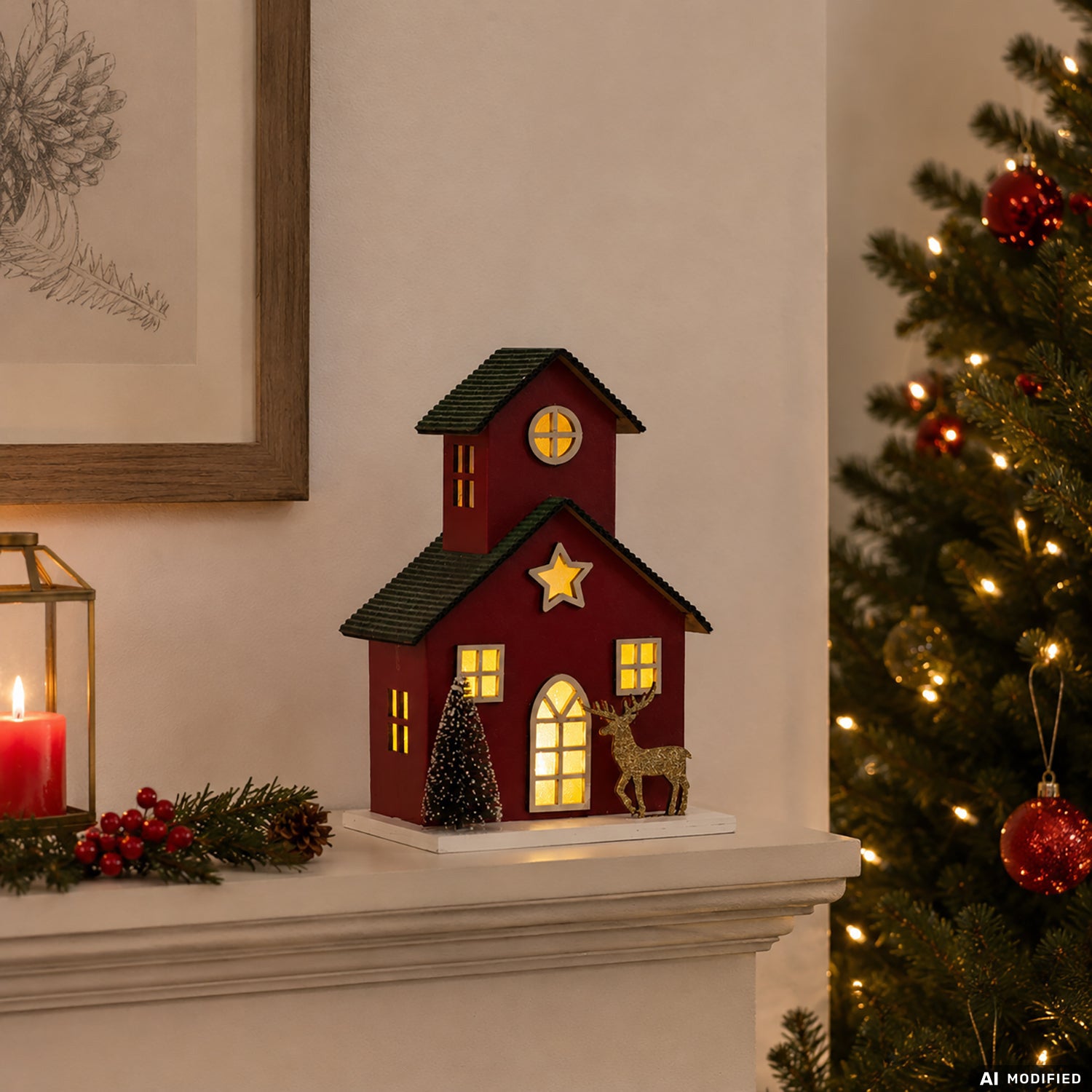 VESTIAMO CASA GRAN NATALE - Decorazione Natalizia Luminosa Casetta LED Bianco Caldo h18 cm