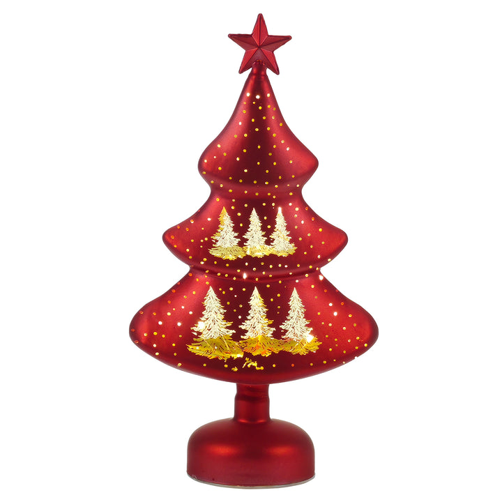 DICTROLUX - Albero Luminoso Rosso in vetro 10 Led Bianco Caldo - altezza 32 cm