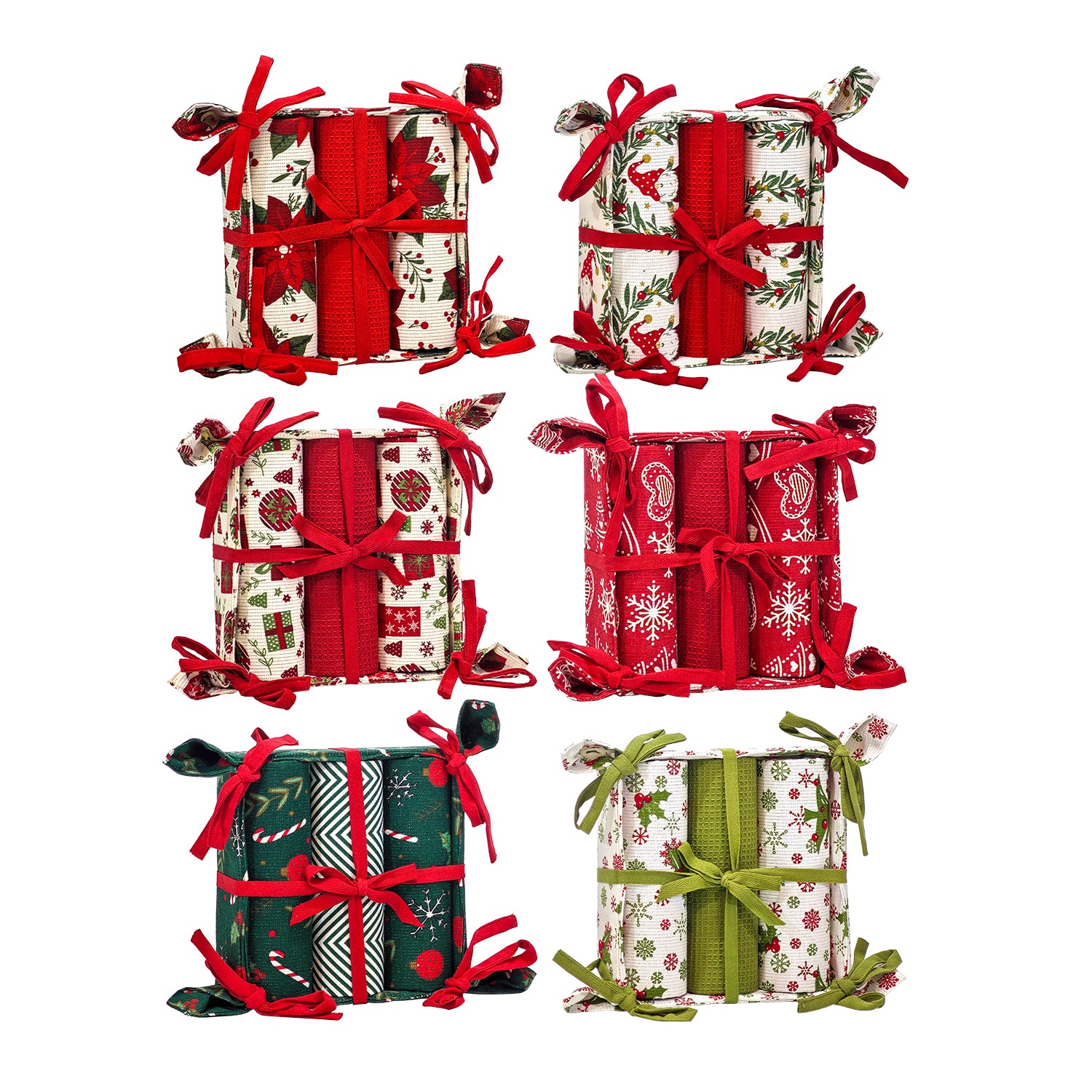 VESTIAMO CASA GRAN NATALE - Set 3 Strofinacci con Cestino Natalizio