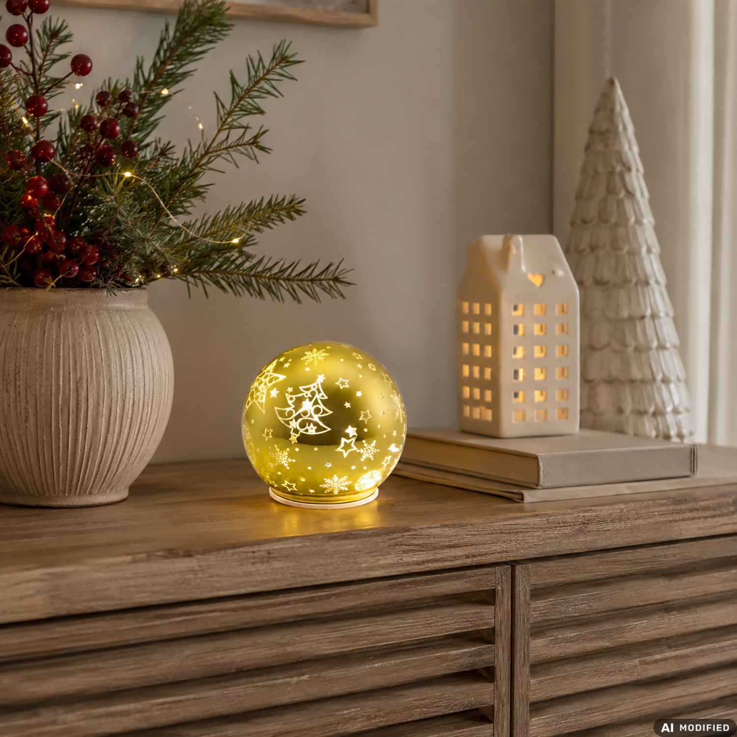 DICTROLUX - Sfera Luminosa in Vetro Borosilicato Oro LED Bianco Caldo diametro 15 cm