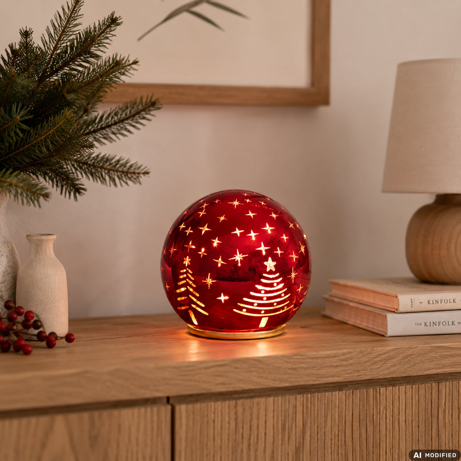 DICTROLUX - Sfera Luminosa in Vetro Borosilicato Rosso LED Bianco Caldo diametro 15 cm