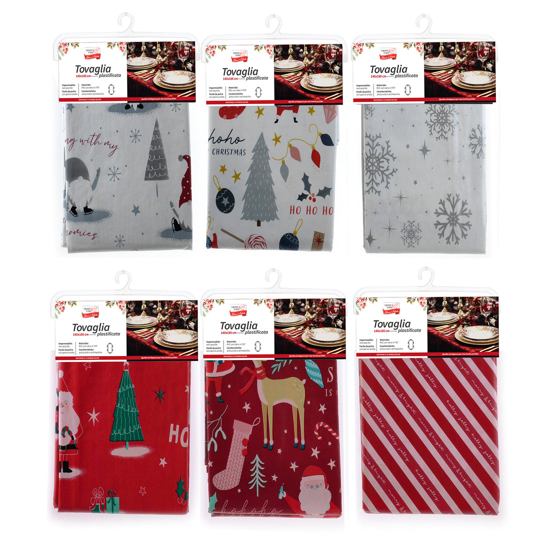 Decorazioni per la tavola di Natale, tovaglia usa e getta, in plastica, impermeabile, rettangolare, per feste di Natale, 3 pezzi, 54 x 274,3 cm