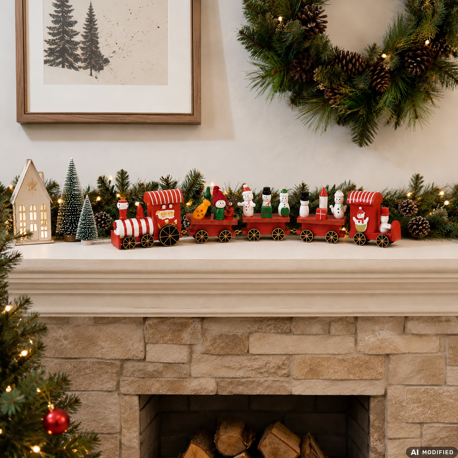 VESTIAMO CASA GRAN NATALE - Trenino Natalizio Decorativo in MDF e Legno h8x38,5x3,5 cm