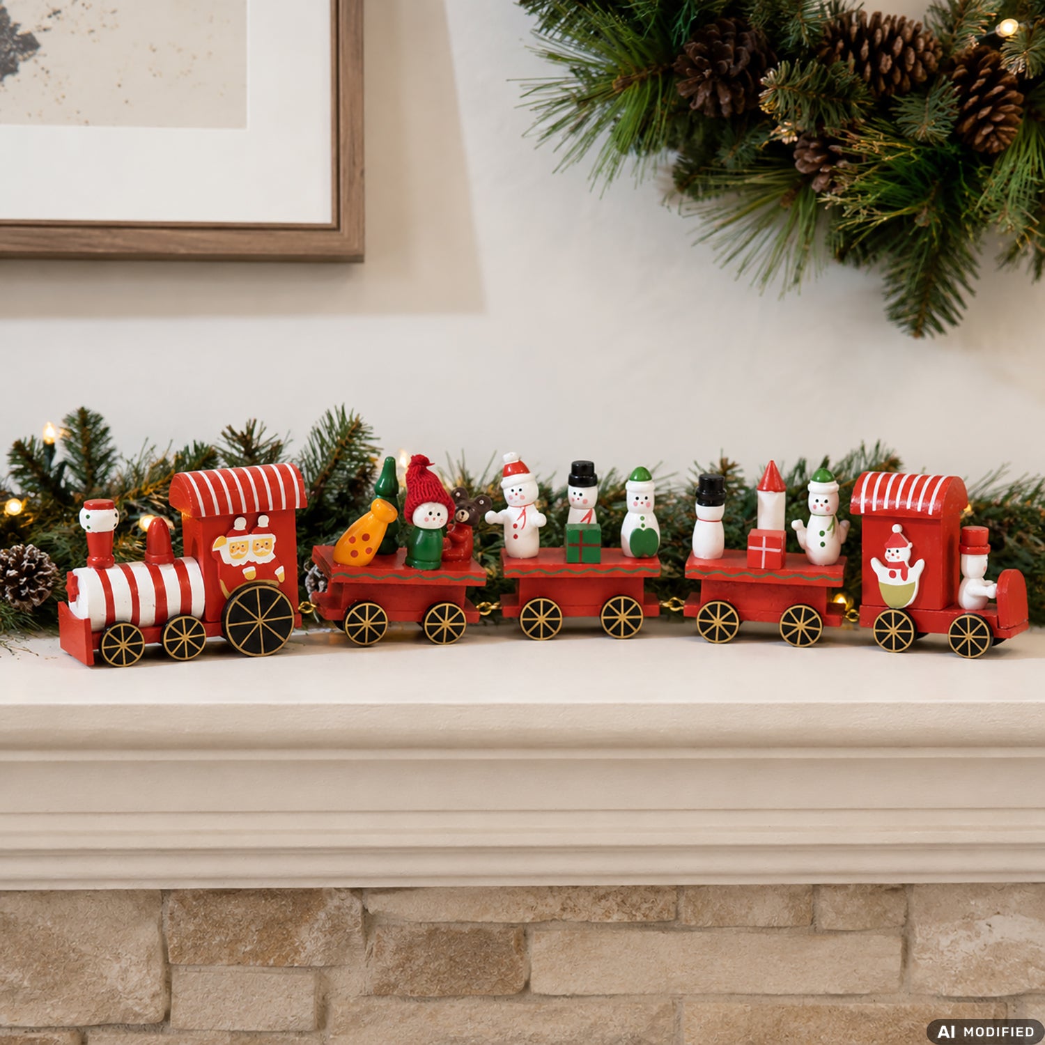 VESTIAMO CASA GRAN NATALE - Trenino Natalizio Decorativo in MDF e Legno h8x38,5x3,5 cm