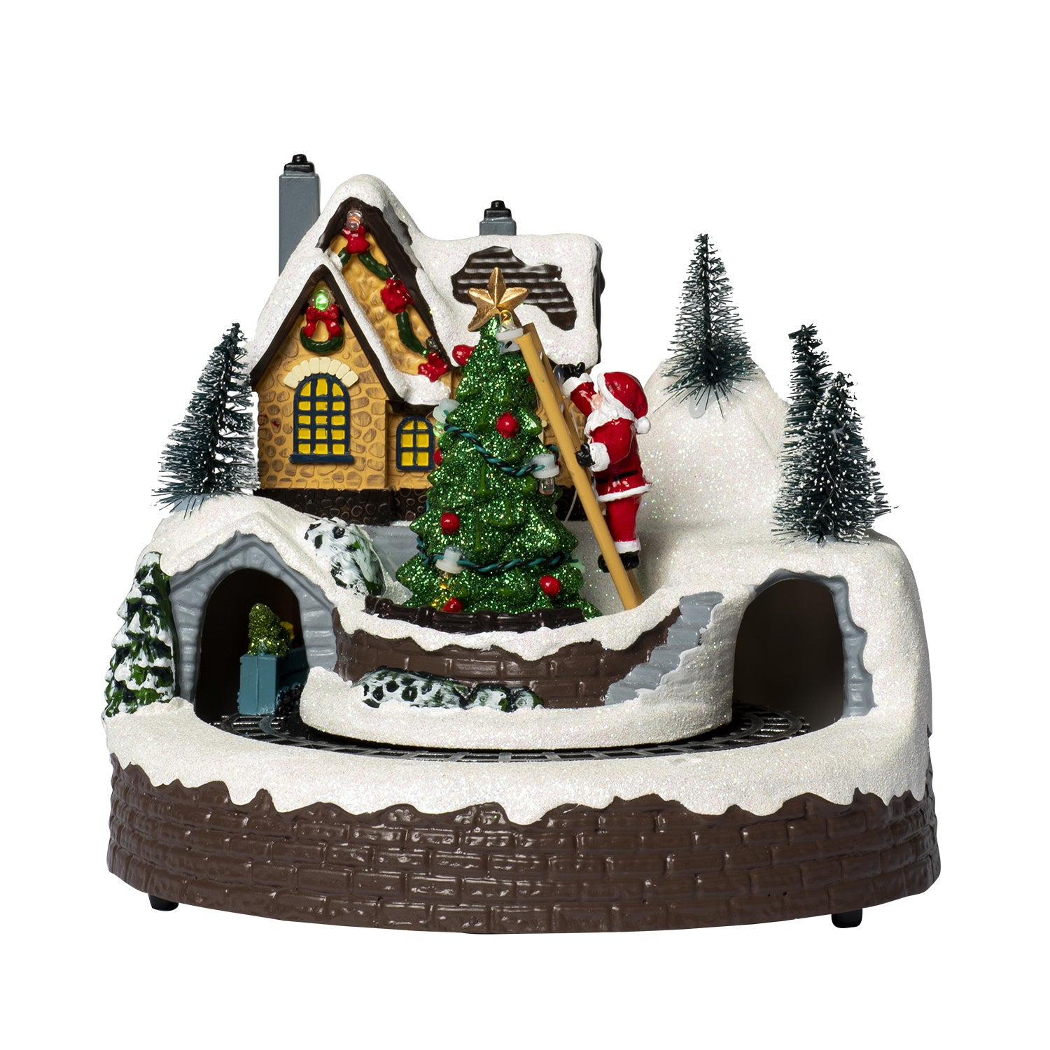 VESTIAMO CASA GRAN NATALE - Paesaggio Innevato con Trenino, LED e Musica h16,5 cm