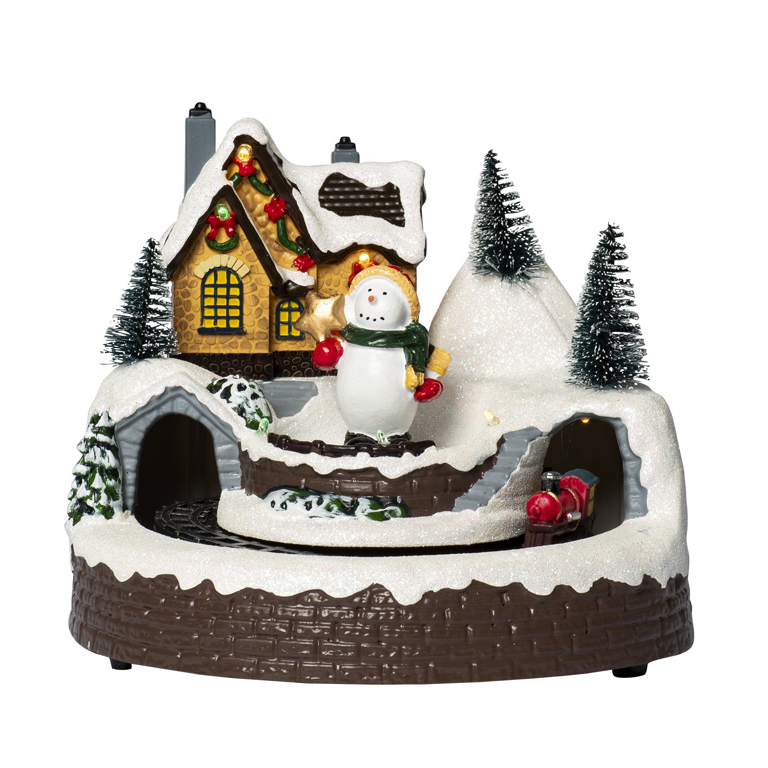 VESTIAMO CASA GRAN NATALE - Paesaggio Innevato con Trenino, LED e Musica h16,5 cm