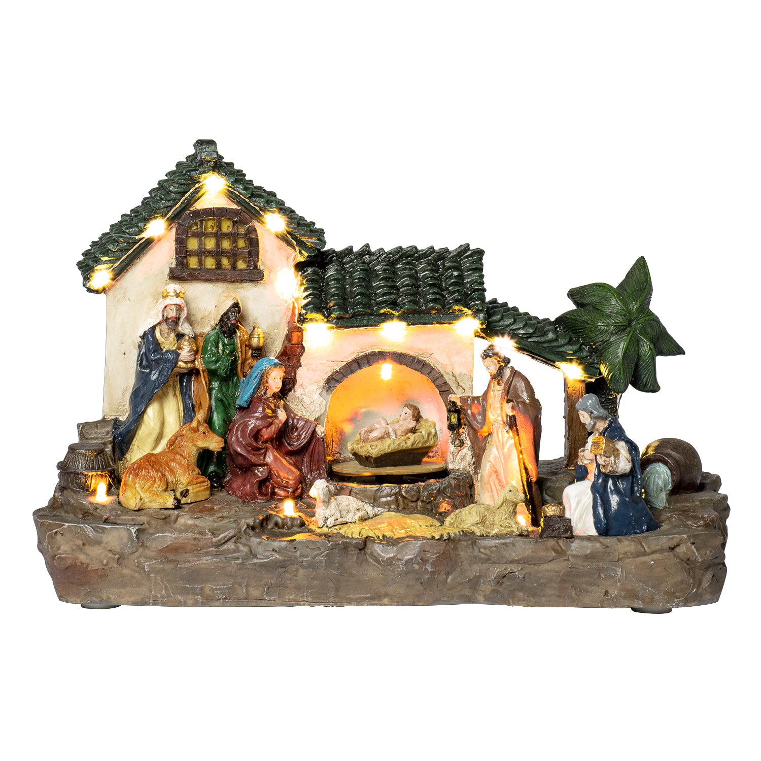 VESTIAMO CASA GRAN NATALE - Presepe Natalizio con Movimento, Musica e Luci LED Bianco Caldo h18 cm