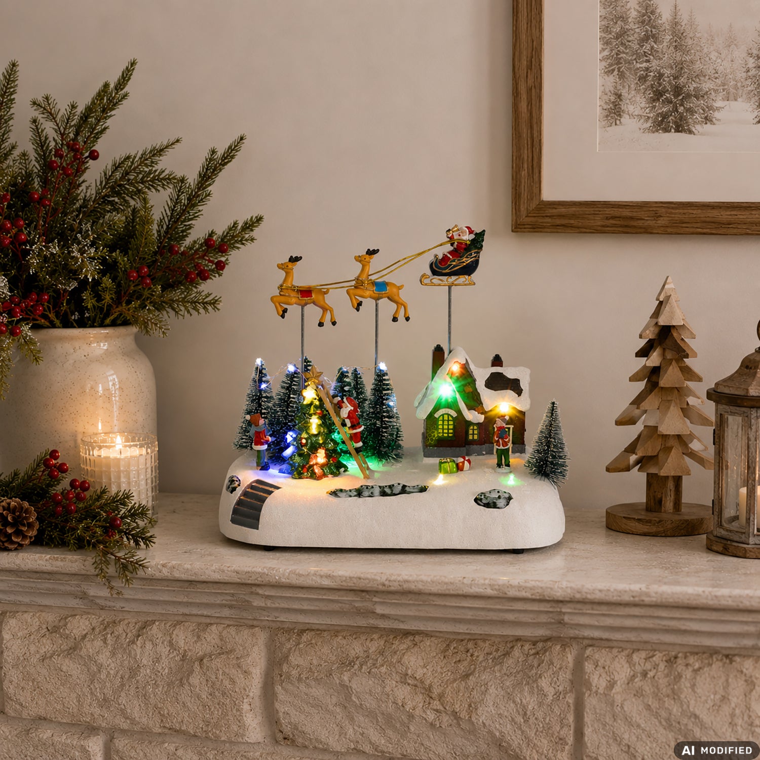 VESTIAMO CASA GRAN NATALE - Casa Natalizia nel Bosco con Movimento, LED e Musica h23 cm