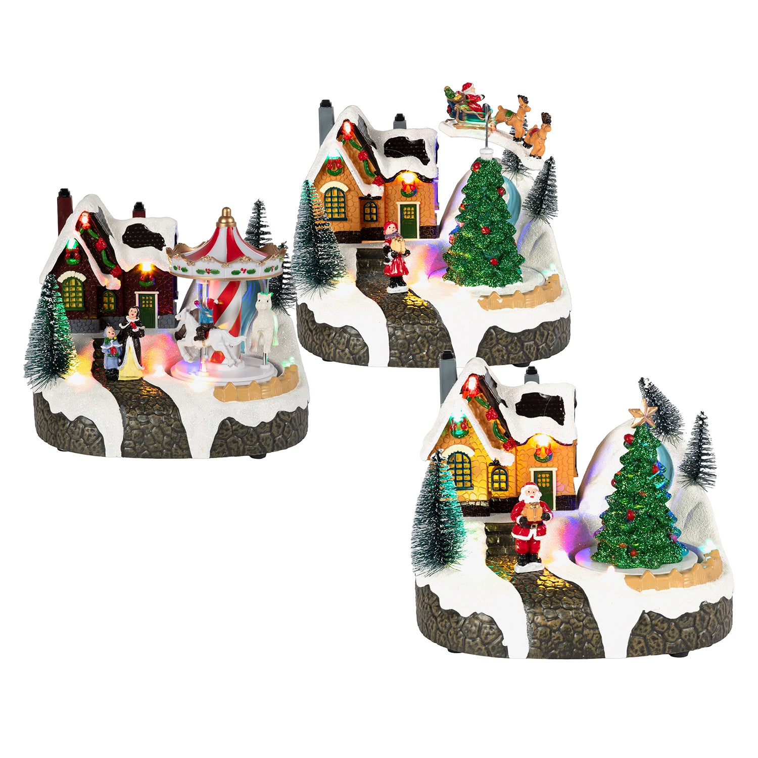 VESTIAMO CASA GRAN NATALE - Casetta Natalizia Innevata con Movimento, Musica e Luci LED Multicolor a Batterie h14,5 cm