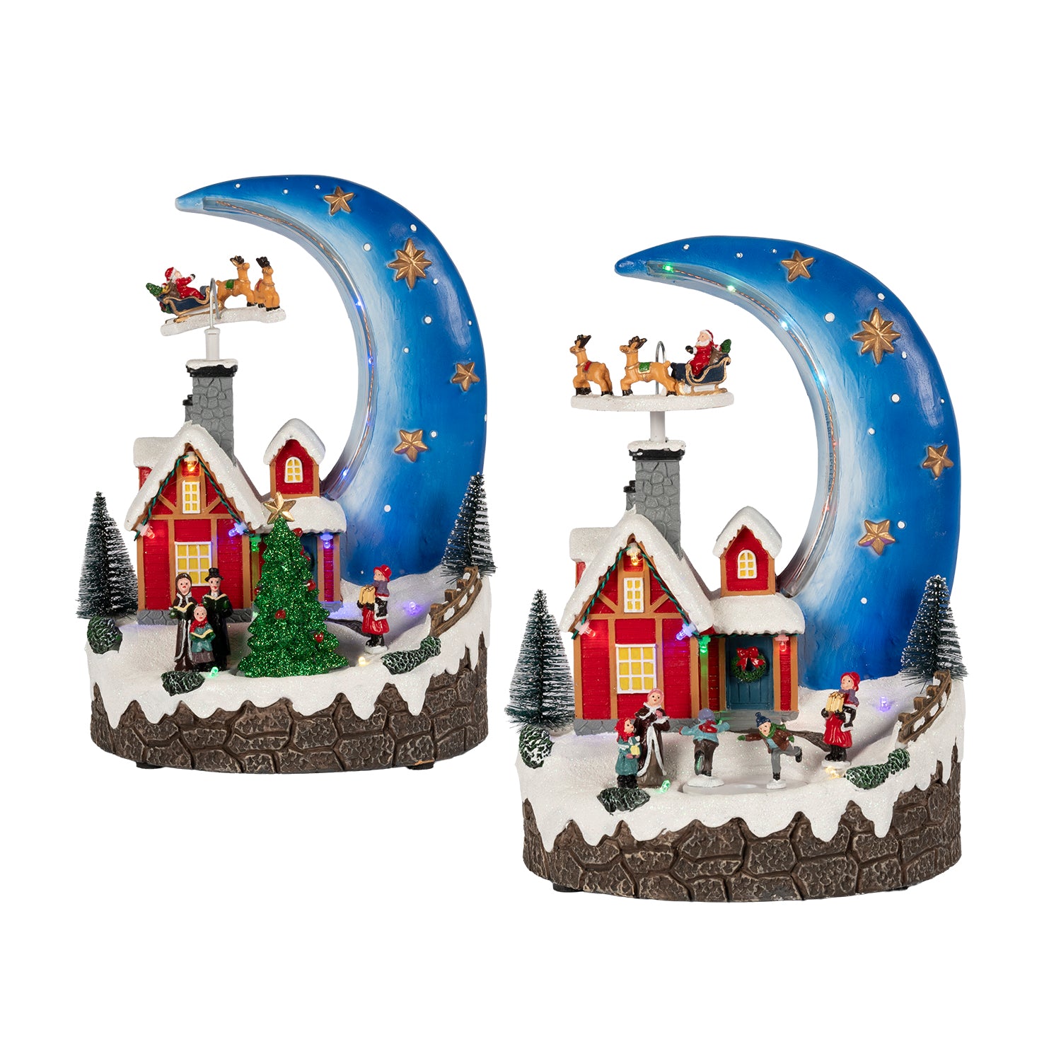 VESTIAMO CASA GRAN NATALE - Luna Natalizia con Movimento, Musica e Luci LED Multicolor a Batterie h28 cm