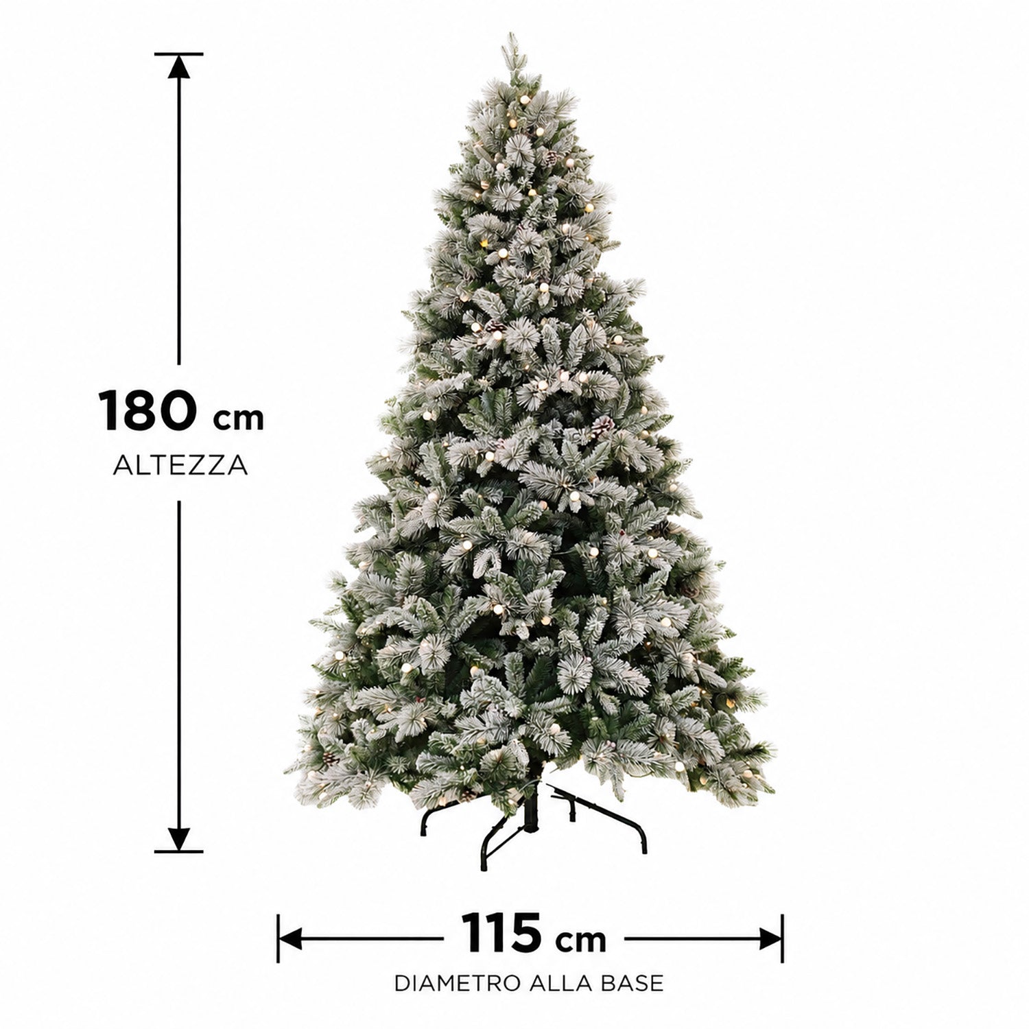 DICTROLUX - Albero di Natale Luminoso Frost Innevato 200 LED Bianco Caldo - h180 cm diametro alla base 115 cm
