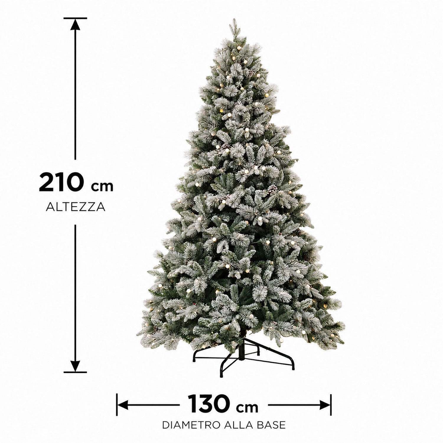 DICTROLUX - Albero di Natale Luminoso Frost Innevato 300 LED Bianco Caldo - h210 cm diametro alla base 130 cm