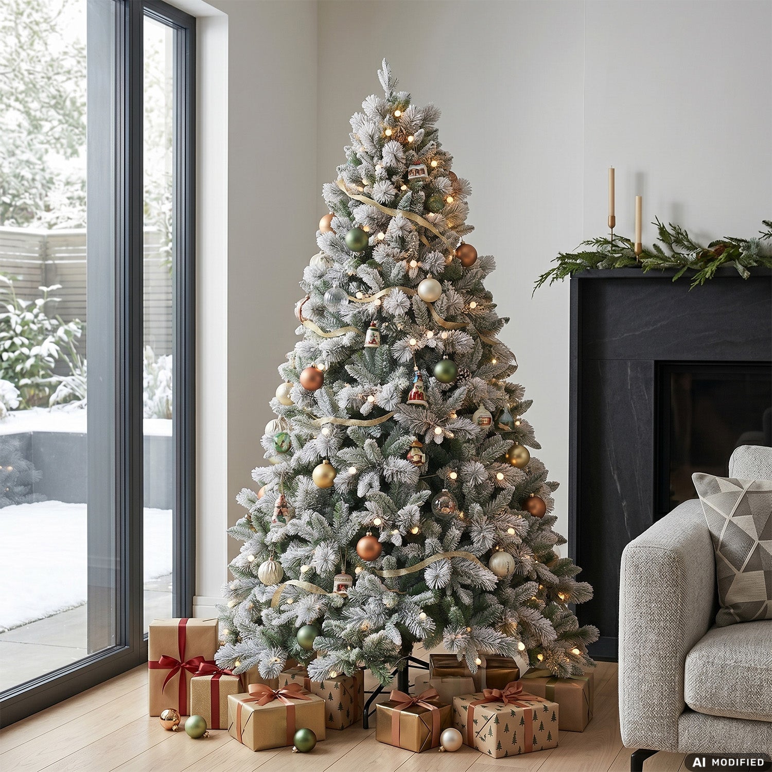 DICTROLUX - Albero di Natale Luminoso Frost Innevato 400 LED Bianco Caldo - h240 cm diametro alla base 146 cm