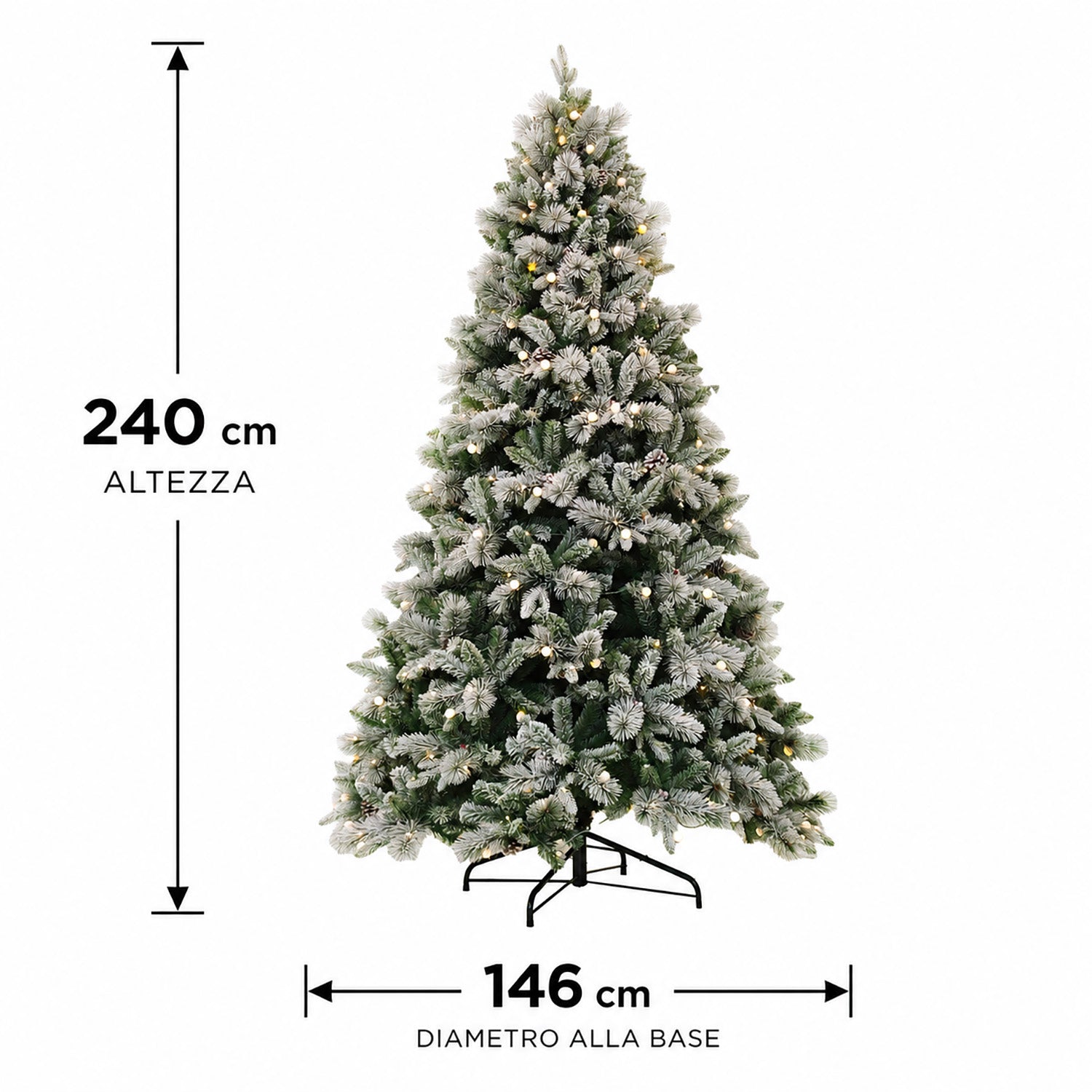 DICTROLUX - Albero di Natale Luminoso Frost Innevato 400 LED Bianco Caldo - h240 cm diametro alla base 146 cm