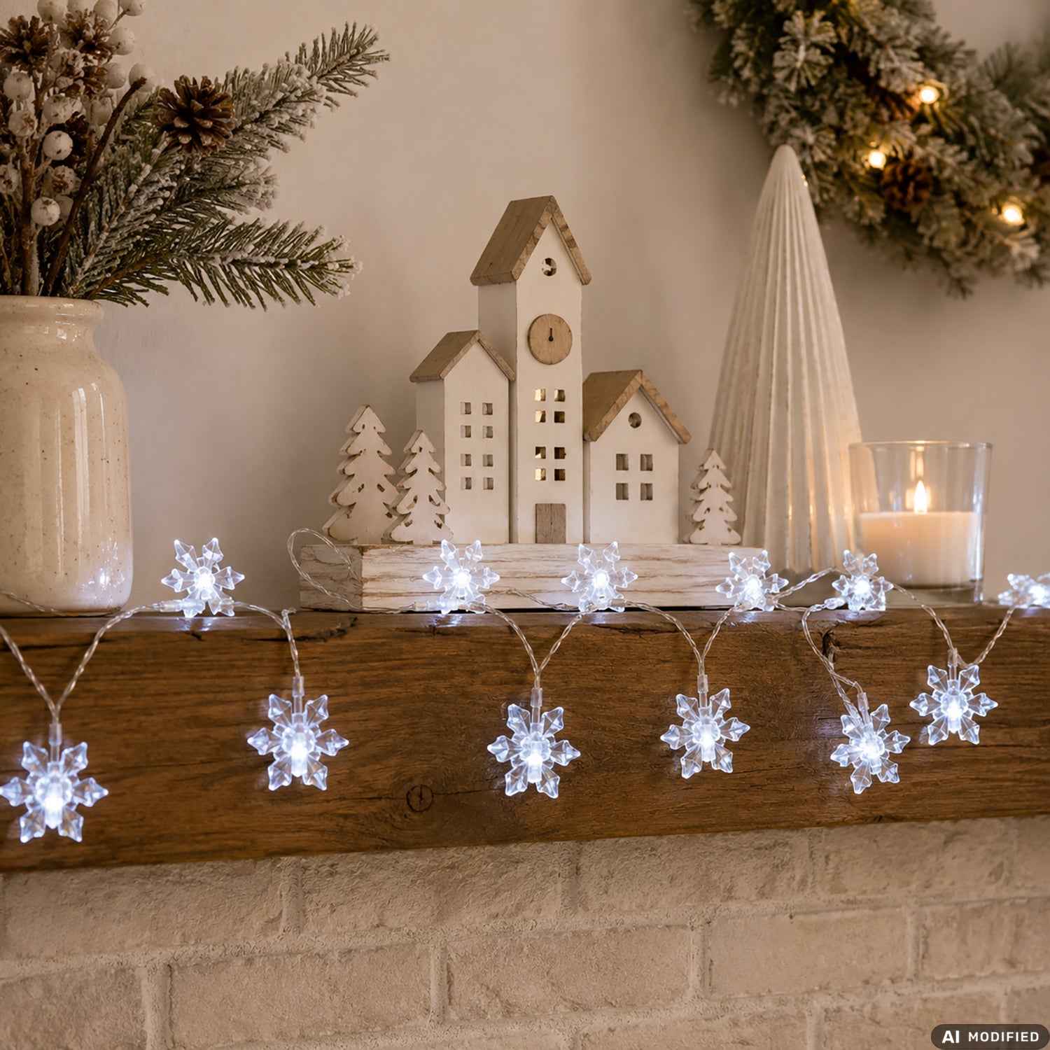 DICTROLUX - Catena Luminosa 20 LED Fiocchi di Neve Bianco Freddo a Batterie Lunghezza 190 cm