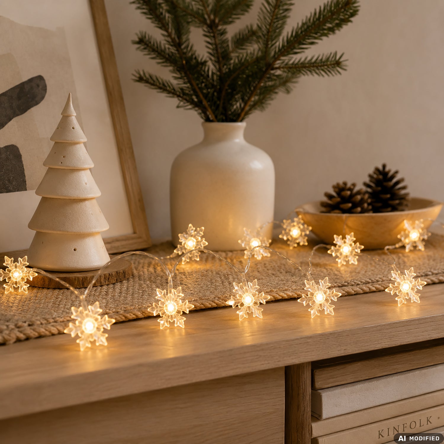 DICTROLUX - Catena Luminosa 20 LED Fiocchi di Neve Bianco Caldo a Batterie Lunghezza 190 cm