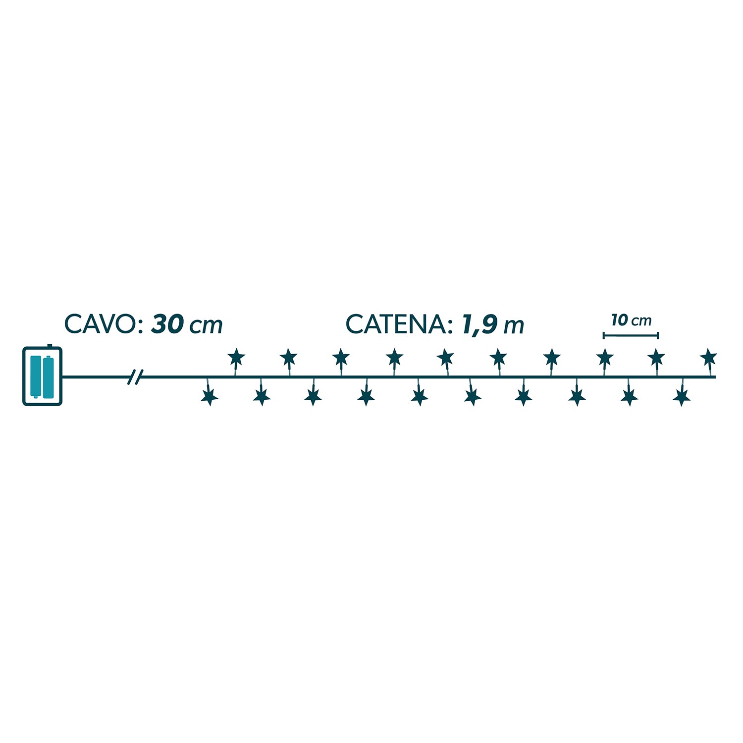 DICTROLUX - Catena Luminosa 20 LED Fiocchi di Neve Bianco Caldo a Batterie Lunghezza 190 cm