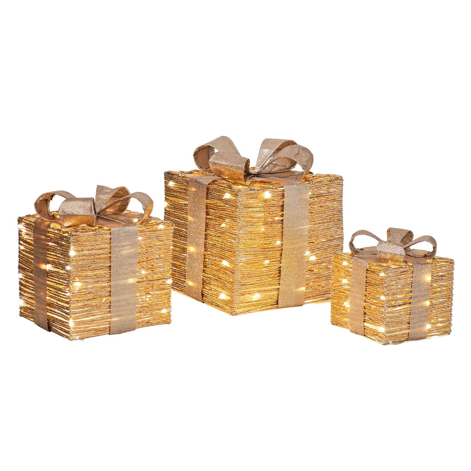 DICTROLUX - Set Pacchi Regalo Luminosi Oro 90 LED Bianco Caldo