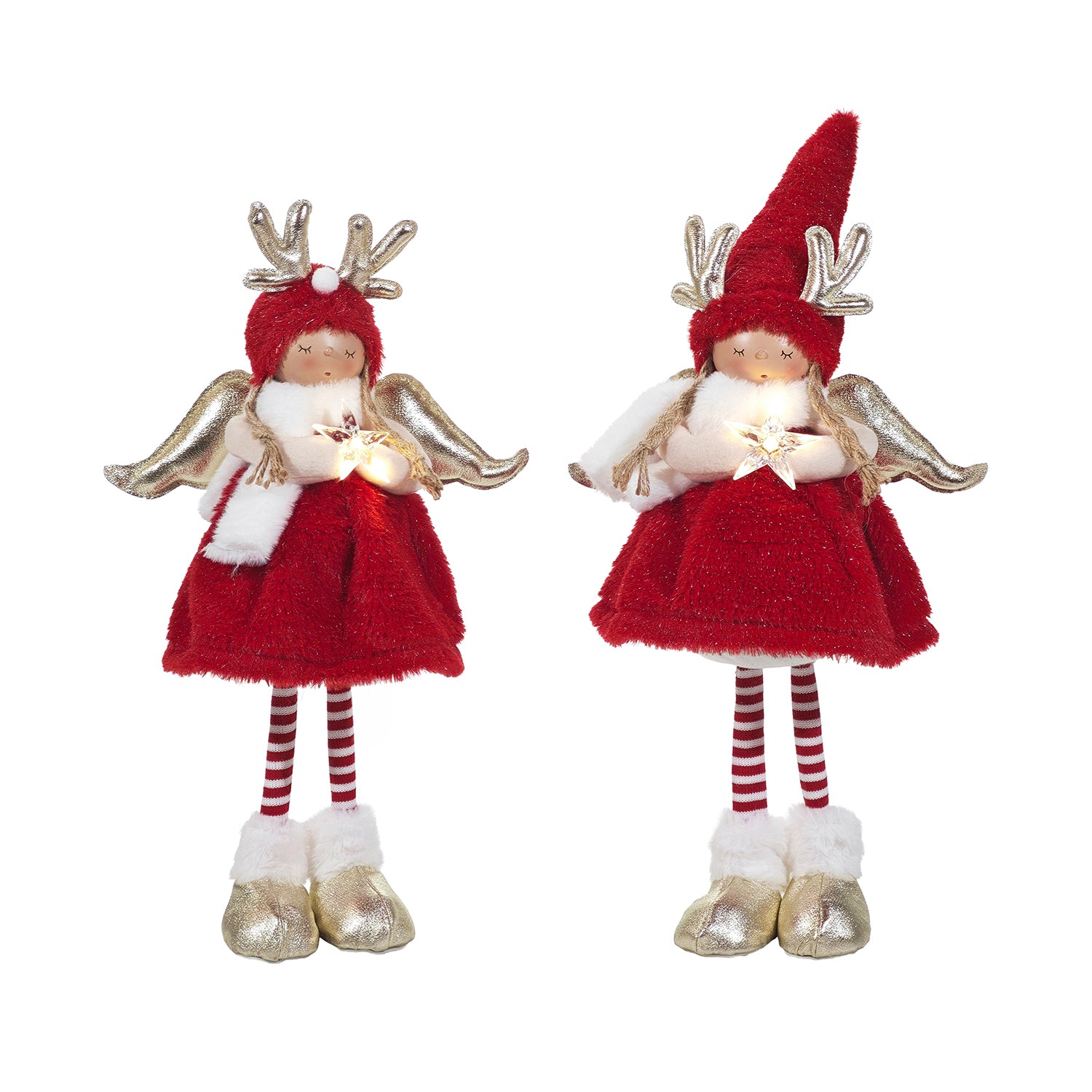 VESTIAMO CASA GRAN NATALE - Angelo Natalizio Luminoso Rosso LED Luce Bianco Caldo h56 cm