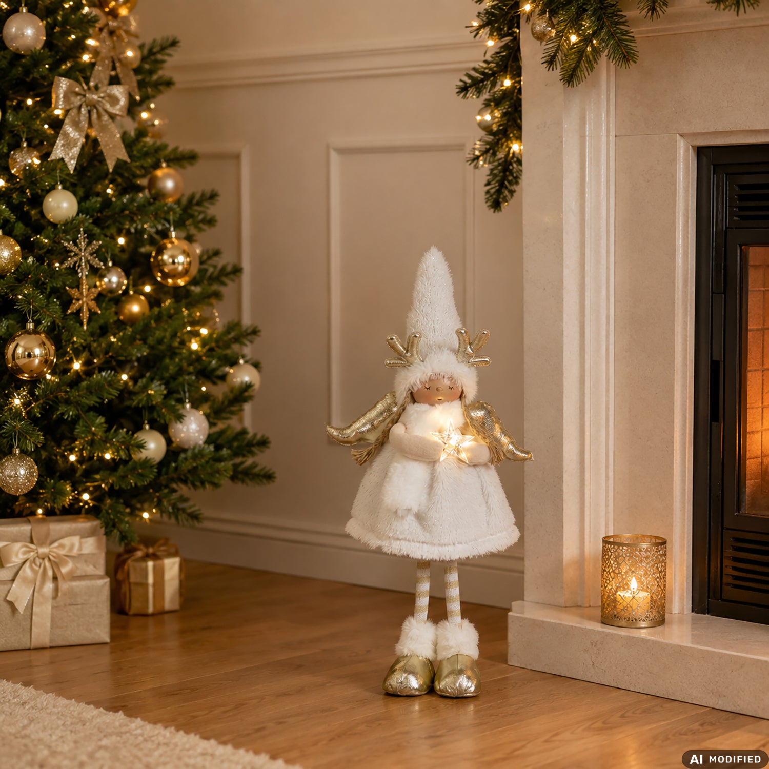 VESTIAMO CASA GRAN NATALE - Angelo Natalizio Luminoso Bianco LED Luce Bianco Caldo h56 cm