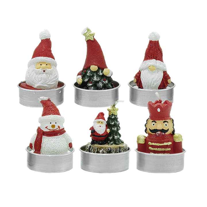 VESTIAMO CASA GRAN NATALE - Tealight con Personaggi Natalizi Candela in cera di paraffina e alluminio h7 cm - set 6 pezzi