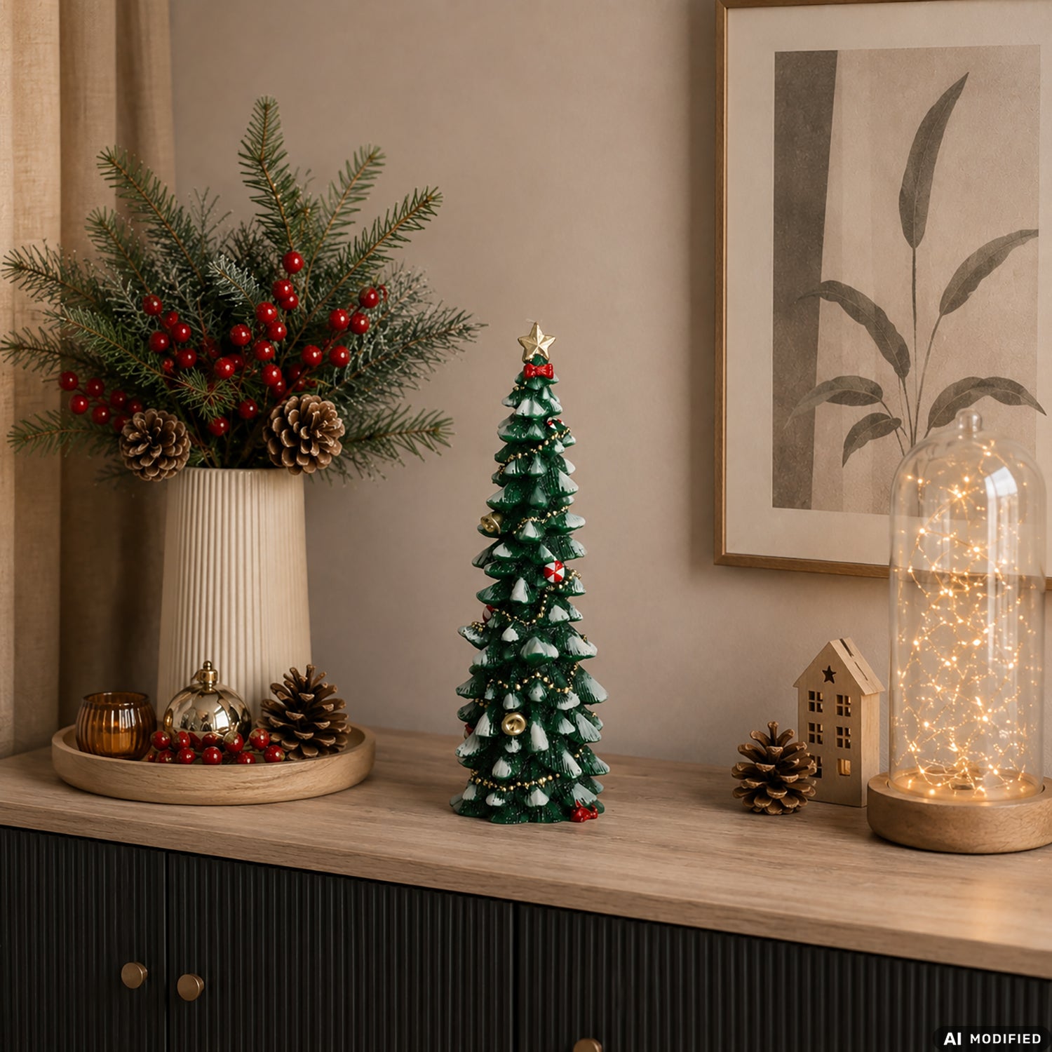 VESTIAMO CASA GRAN NATALE - Candela Natalizia a Forma di Albero Decorato in Paraffina h30 cm