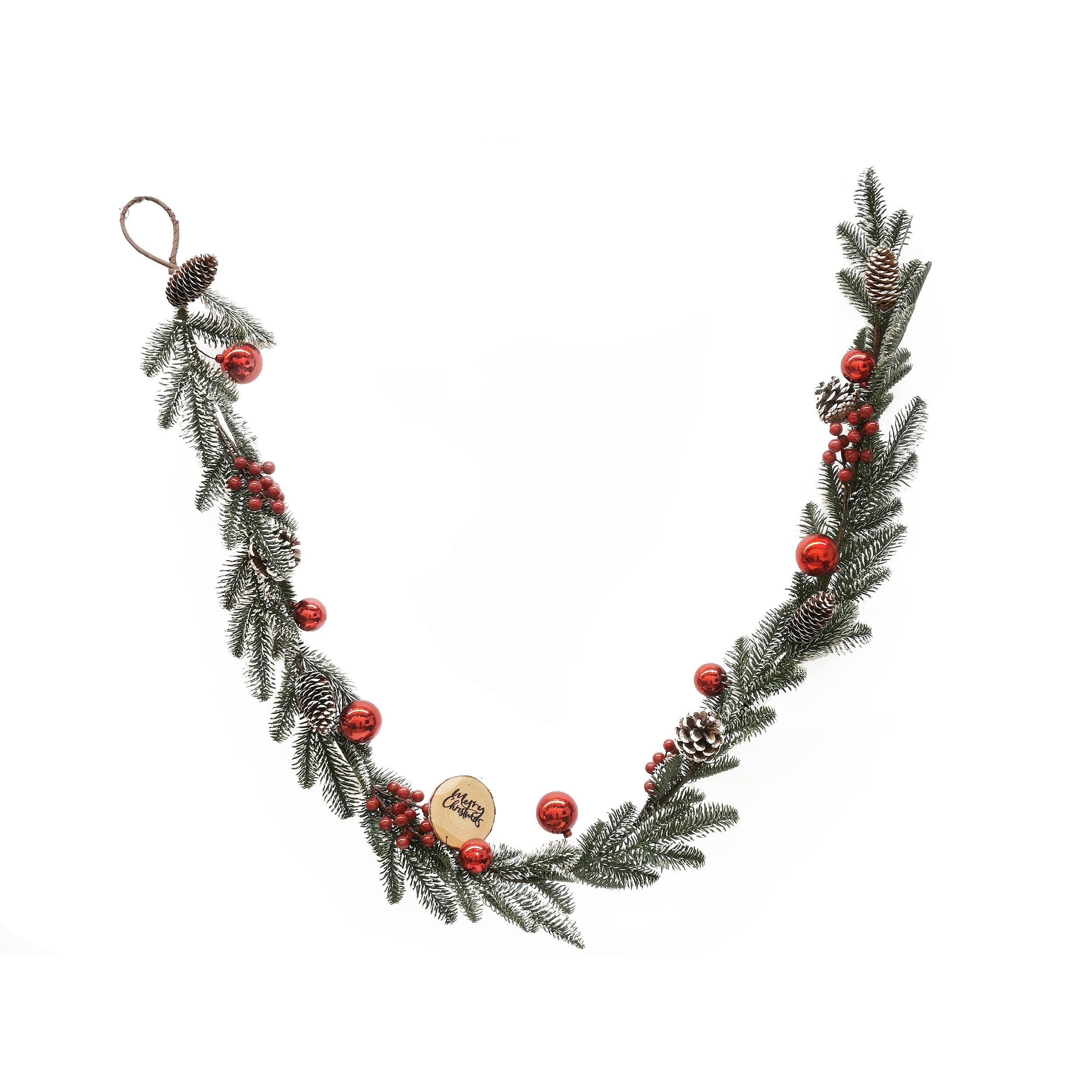 VESTIAMO CASA GRAN NATALE - Ghirlanda Natalizia con Pigne e Sfere Rosse 190 cm
