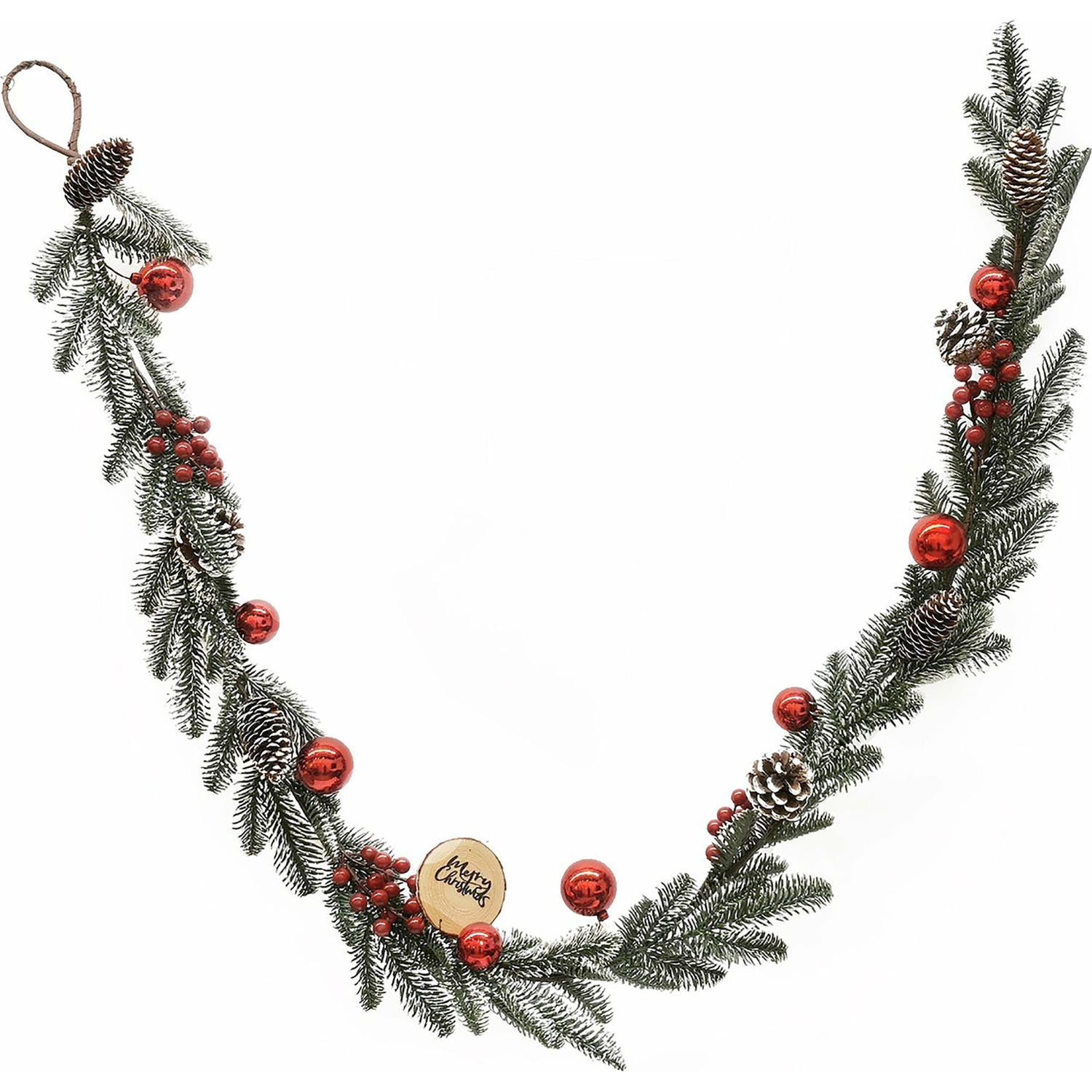 VESTIAMO CASA GRAN NATALE - Ghirlanda Natalizia con Pigne e Sfere Rosse 190 cm