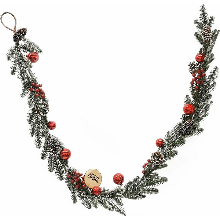 VESTIAMO CASA GRAN NATALE - Ghirlanda Natalizia con Pigne e Sfere Rosse 190 cm