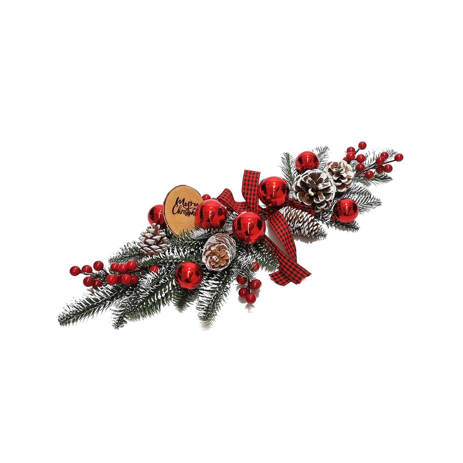 VESTIAMO CASA GRAN NATALE - Ghirlanda Natalizia con Pigne e Sfere Rosse 57 cm