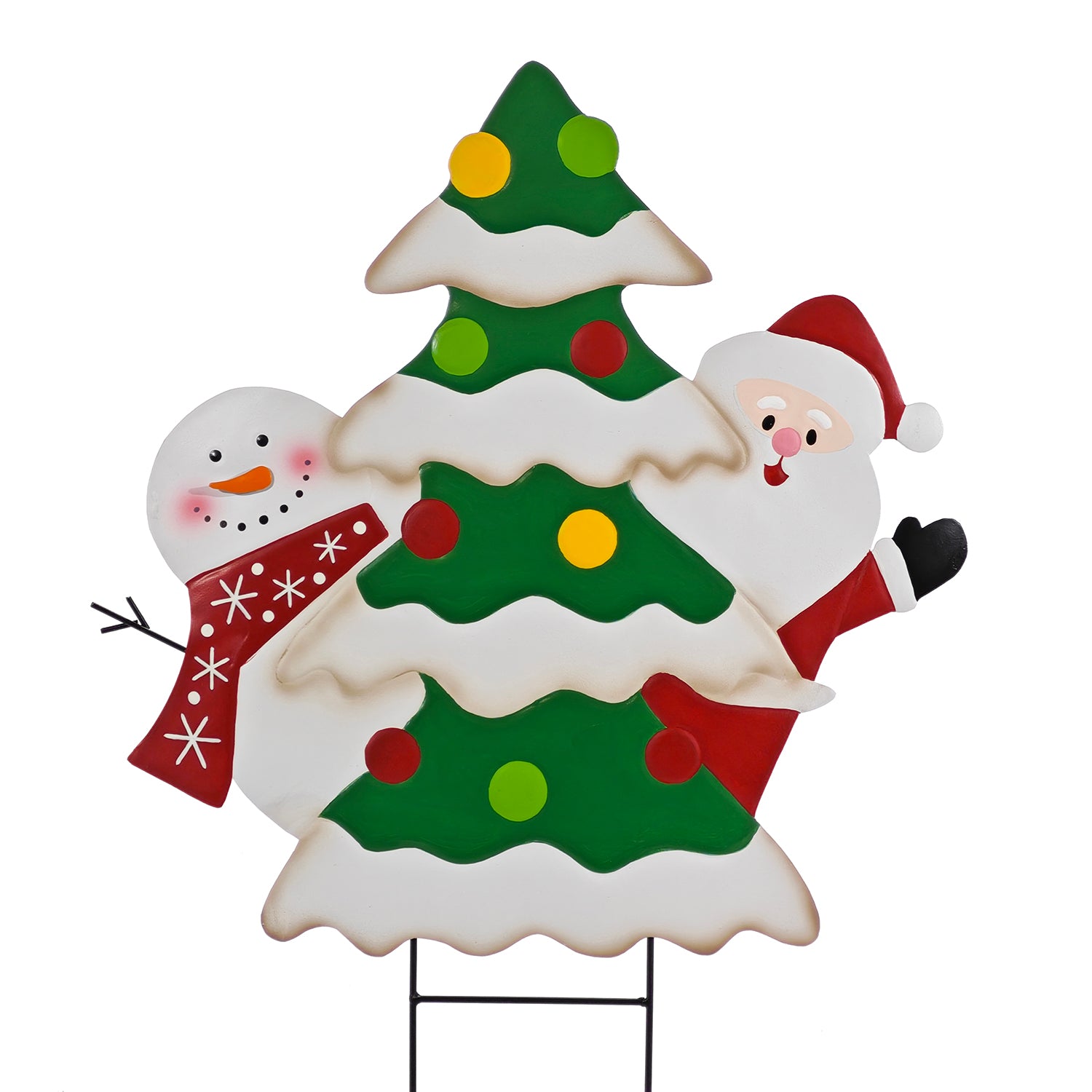 VESTIAMO CASA GRAN NATALE - Decorazione Natalizia in Metallo Albero con Babbo Natale e Pupazzo h71 cm