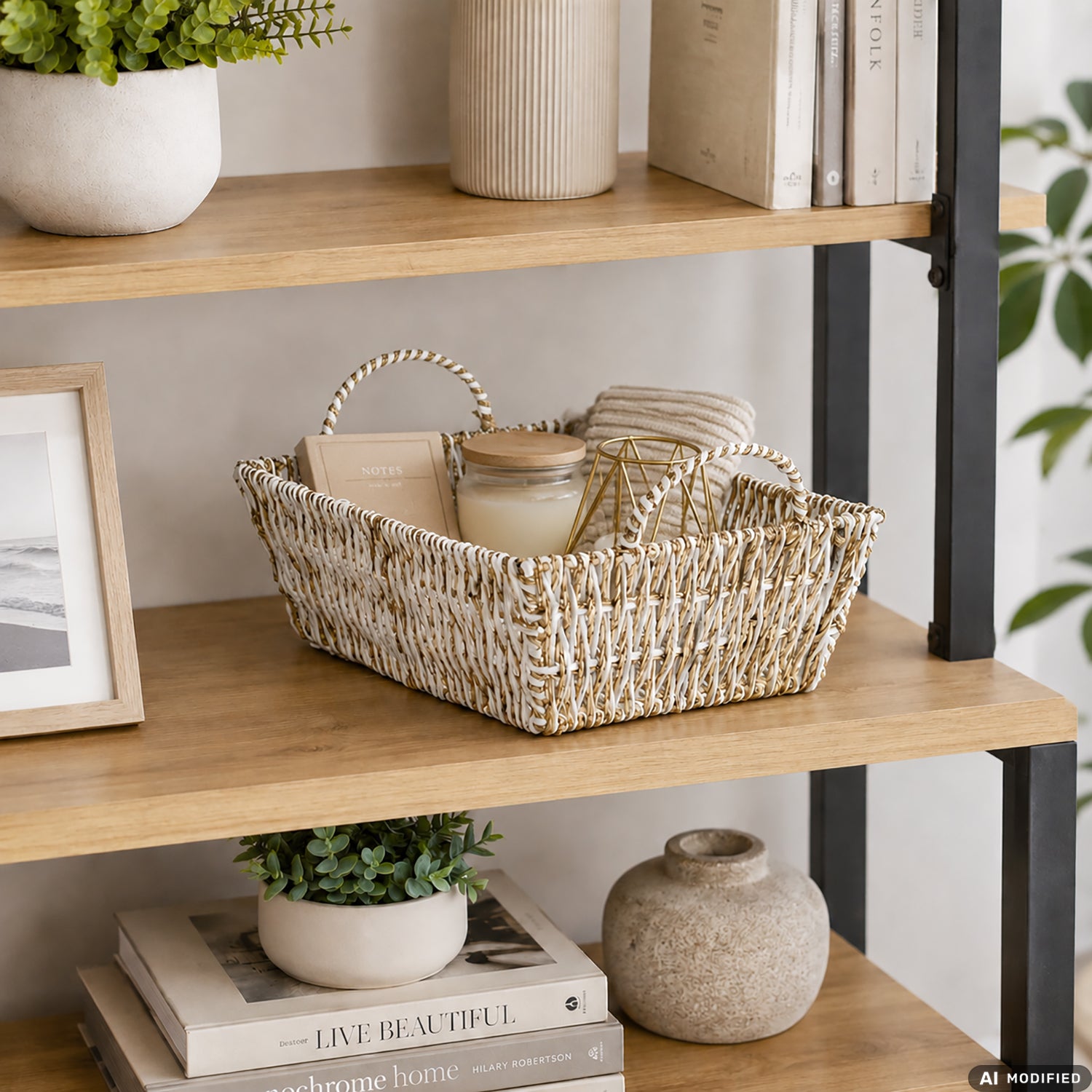 VESTIAMO CASA - Cesta con Manici Rettangolare in Carta Intrecciata 38x26 cm