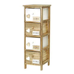 VESTIAMO CASA - Mobiletto multiuso 4 cassetti Legno Naturale e Bianco decorati Home Linea Woodhandy - h81x26x32 cm