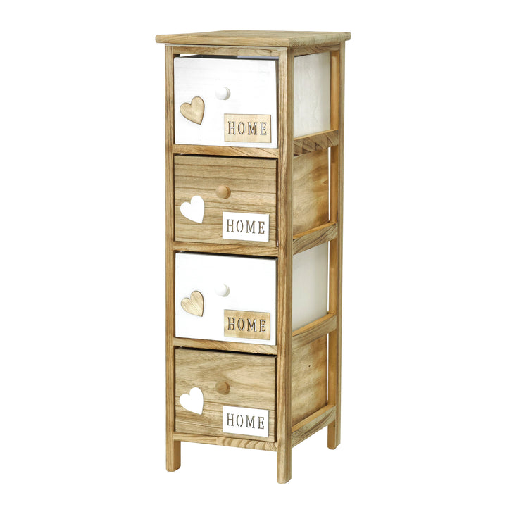 VESTIAMO CASA - Mobiletto multiuso 4 cassetti Legno Naturale e Bianco decorati Home Linea Woodhandy - h81x26x32 cm