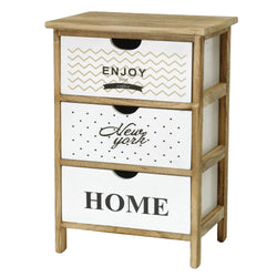 VESTIAMO CASA - Mobiletto multiuso 3 cassetti Bianchi con scritte Linea Woodhandy - h58x40x29 cm