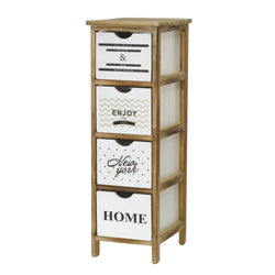 VESTIAMO CASA - Mobiletto multiuso 4 cassetti Bianchi con scritte Linea Woodhandy - h81x26x32 cm