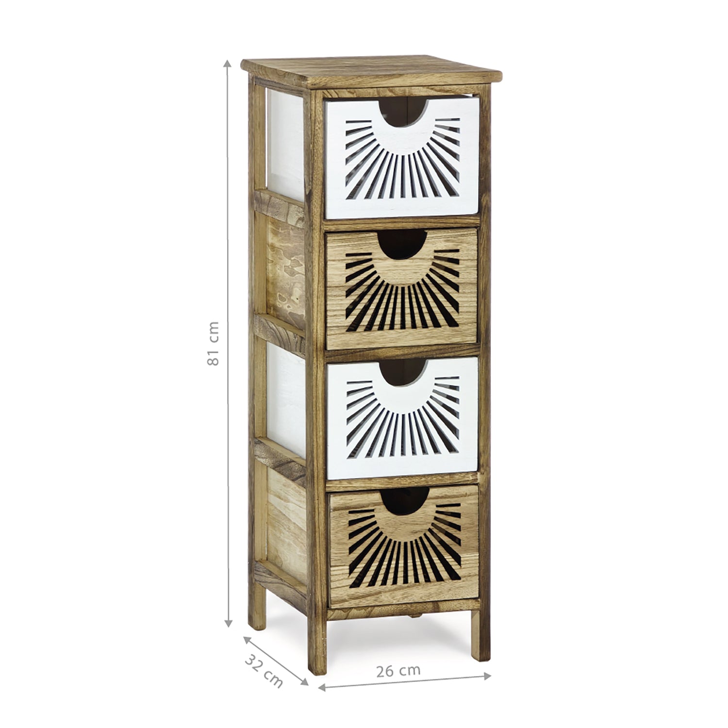 VESTIAMO CASA - Mobiletto Multiuso 4 cassetti Legno di Paulownia Linea Woodhandy - h81x32x26 cm