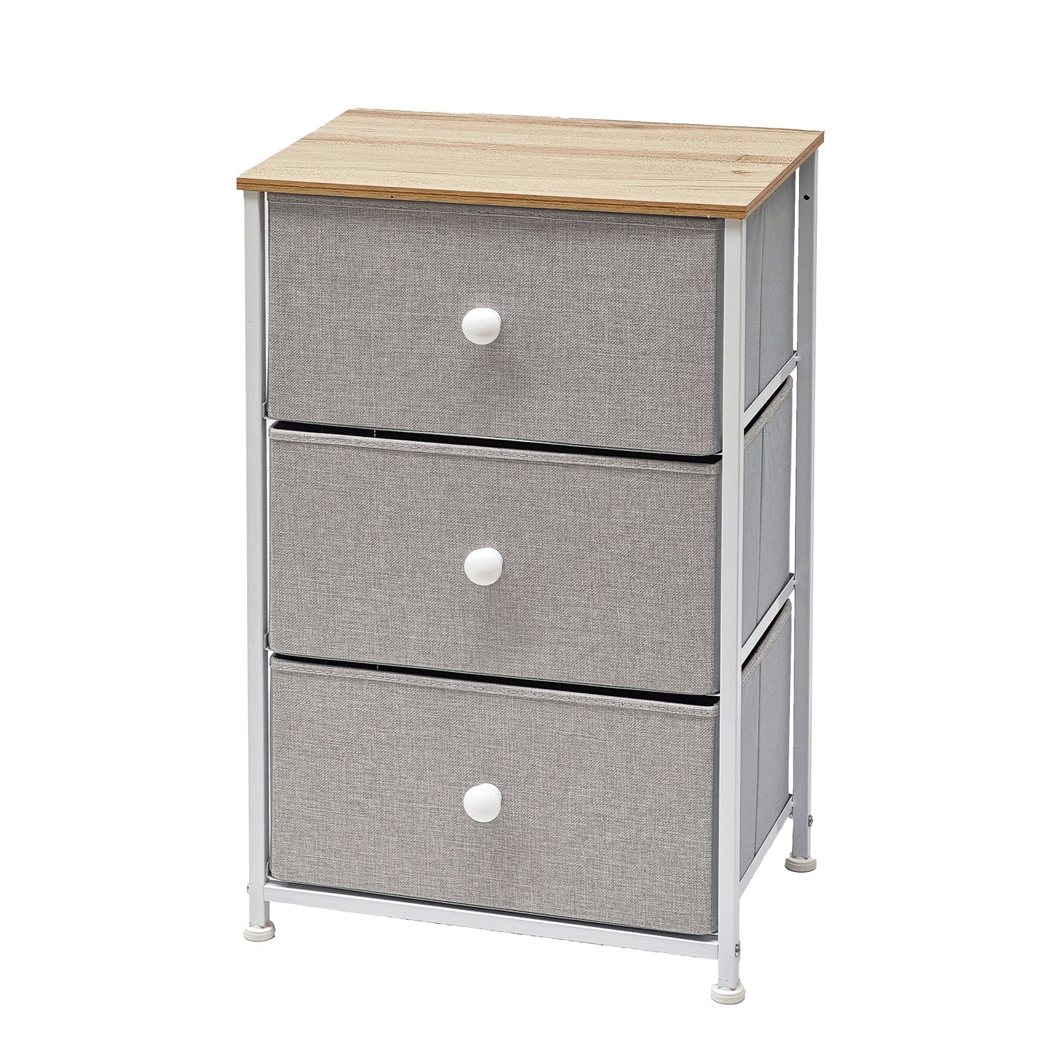 VESTIAMO CASA - Mobiletto Multiuso 3 cassetti Legno Naturale e TNT Grigio Linea Woodhandy - h73x45x30 cm