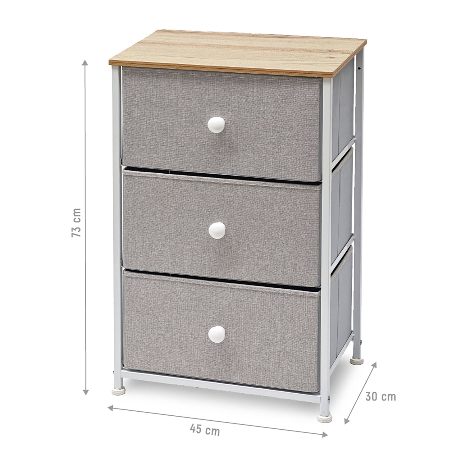 VESTIAMO CASA - Mobiletto Multiuso 3 cassetti Legno Naturale e TNT Grigio Linea Woodhandy - h73x45x30 cm