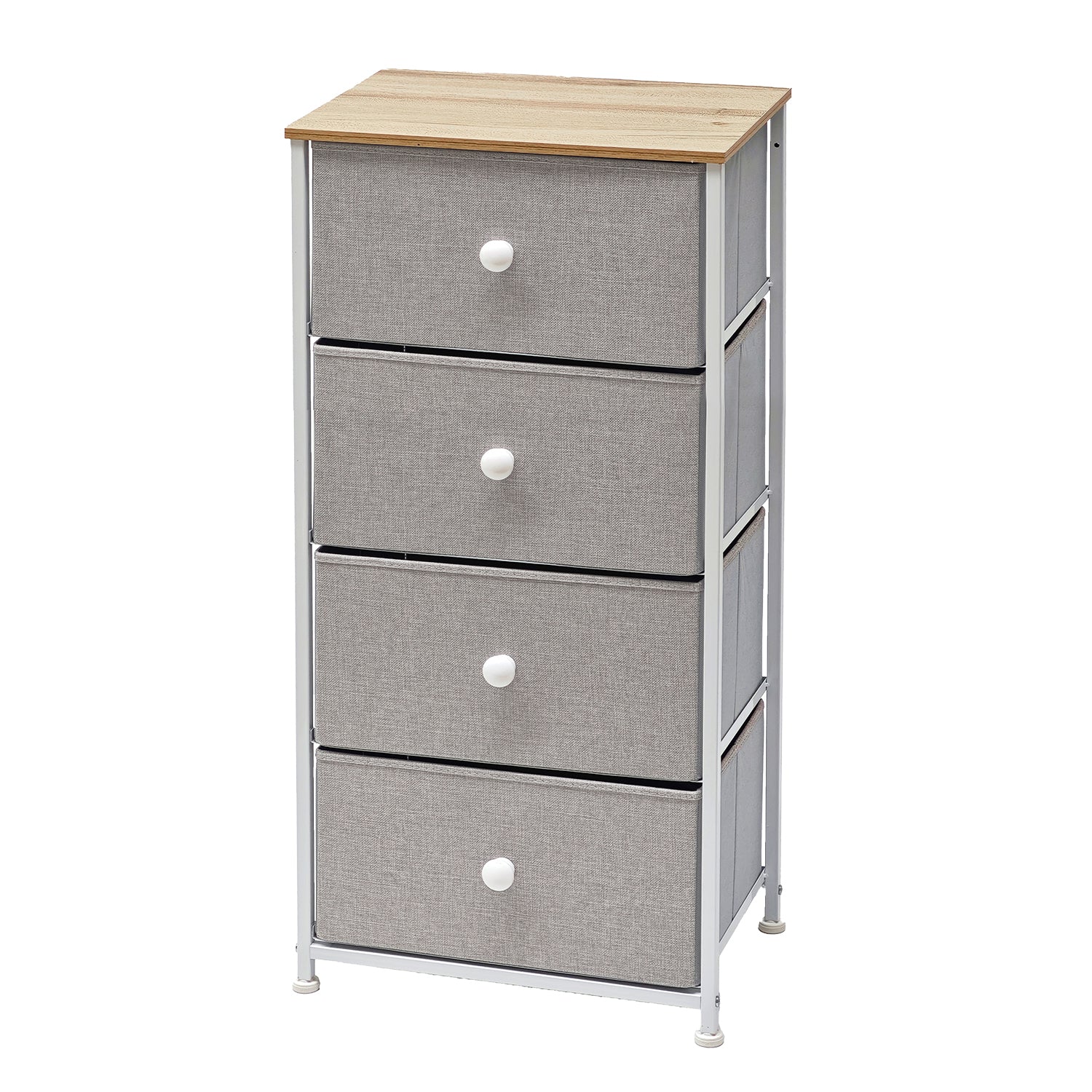 VESTIAMO CASA - Mobiletto Multiuso 4 cassetti Legno Naturale e TNT Grigio Linea Woodhandy - h95x45x30 cm
