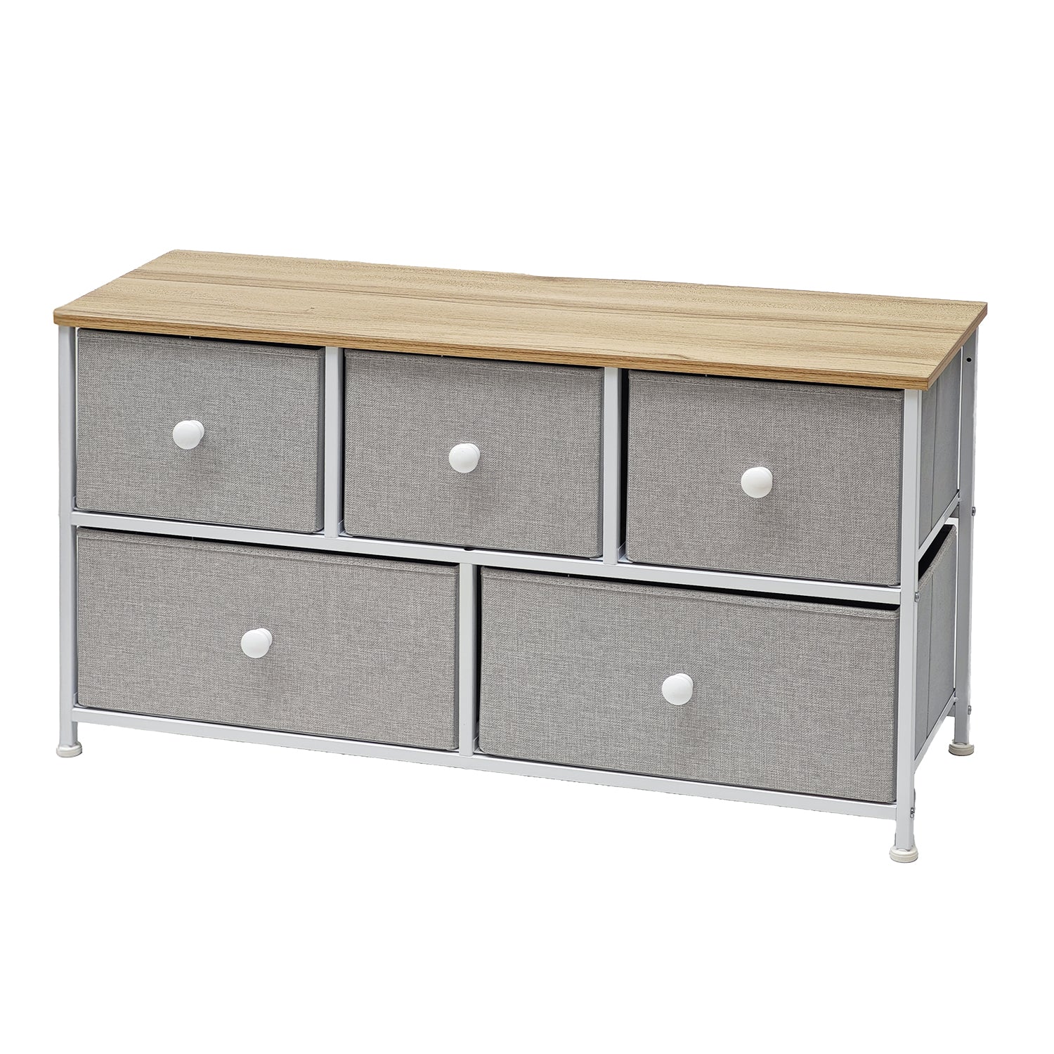 VESTIAMO CASA - Mobiletto Multiuso 5 cassetti Legno Naturale e TNT Grigio Linea Woodhandy - h55x100x30 cm