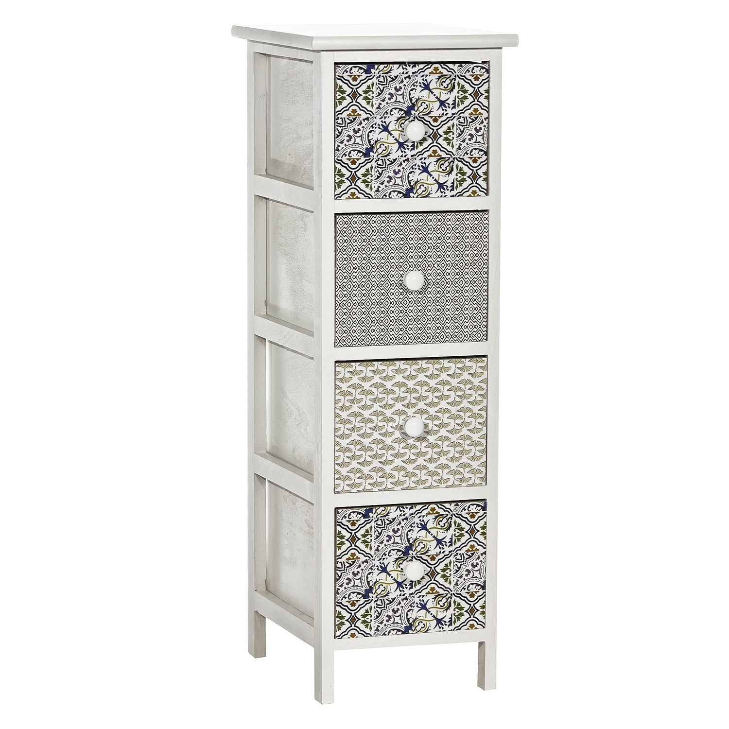 VESTIAMO CASA - Cassettiera Multiuso Linea Woodhandy 4 Cassetti Decorati - h80x26x32 cm