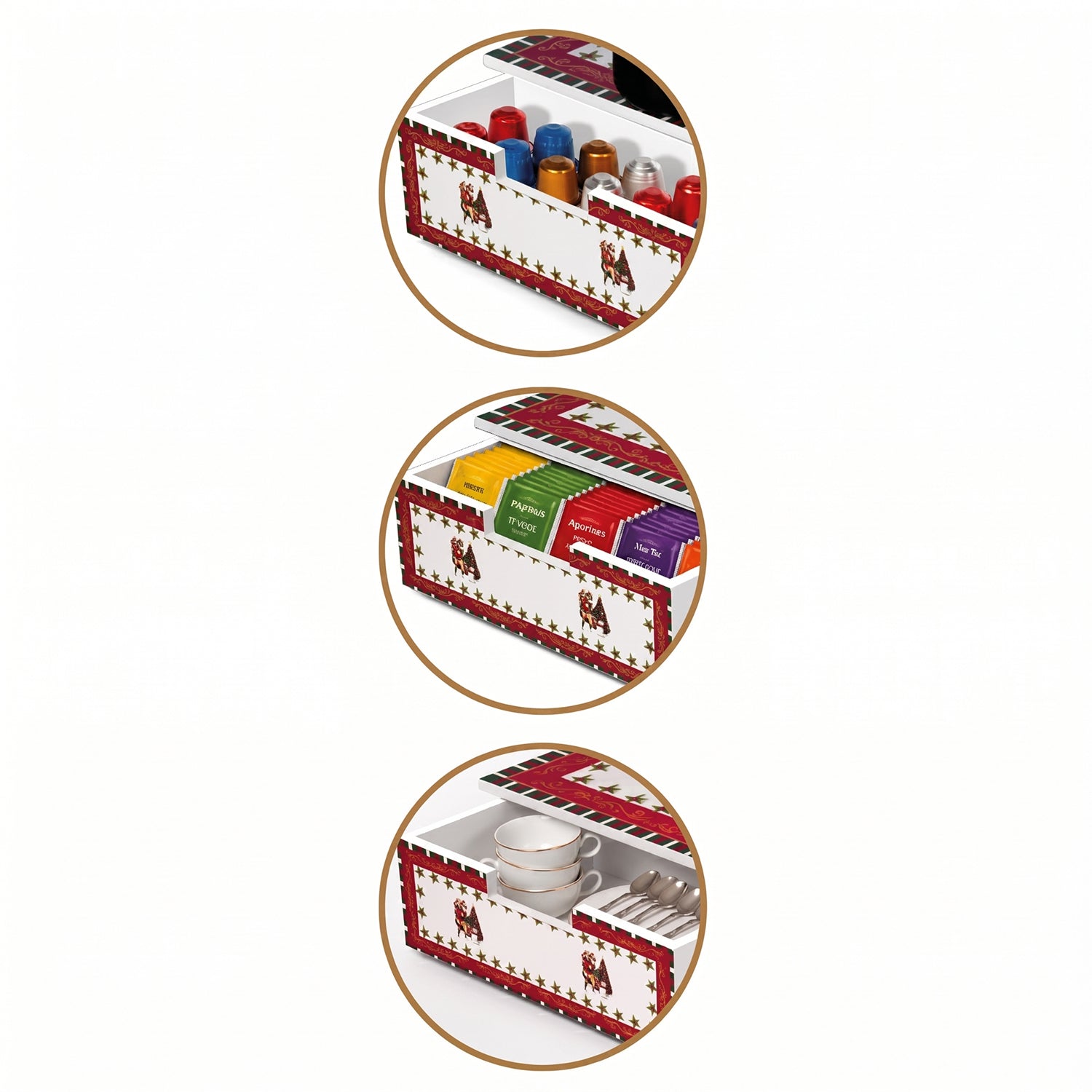 VESTIAMO CASA GRAN NATALE - Porta Capsule Natalizio in MDF 5 Scomparti Salvaspazio Multiuso - Compatibile con capsule Dolce Gusto, A Modo Mio e Nespresso