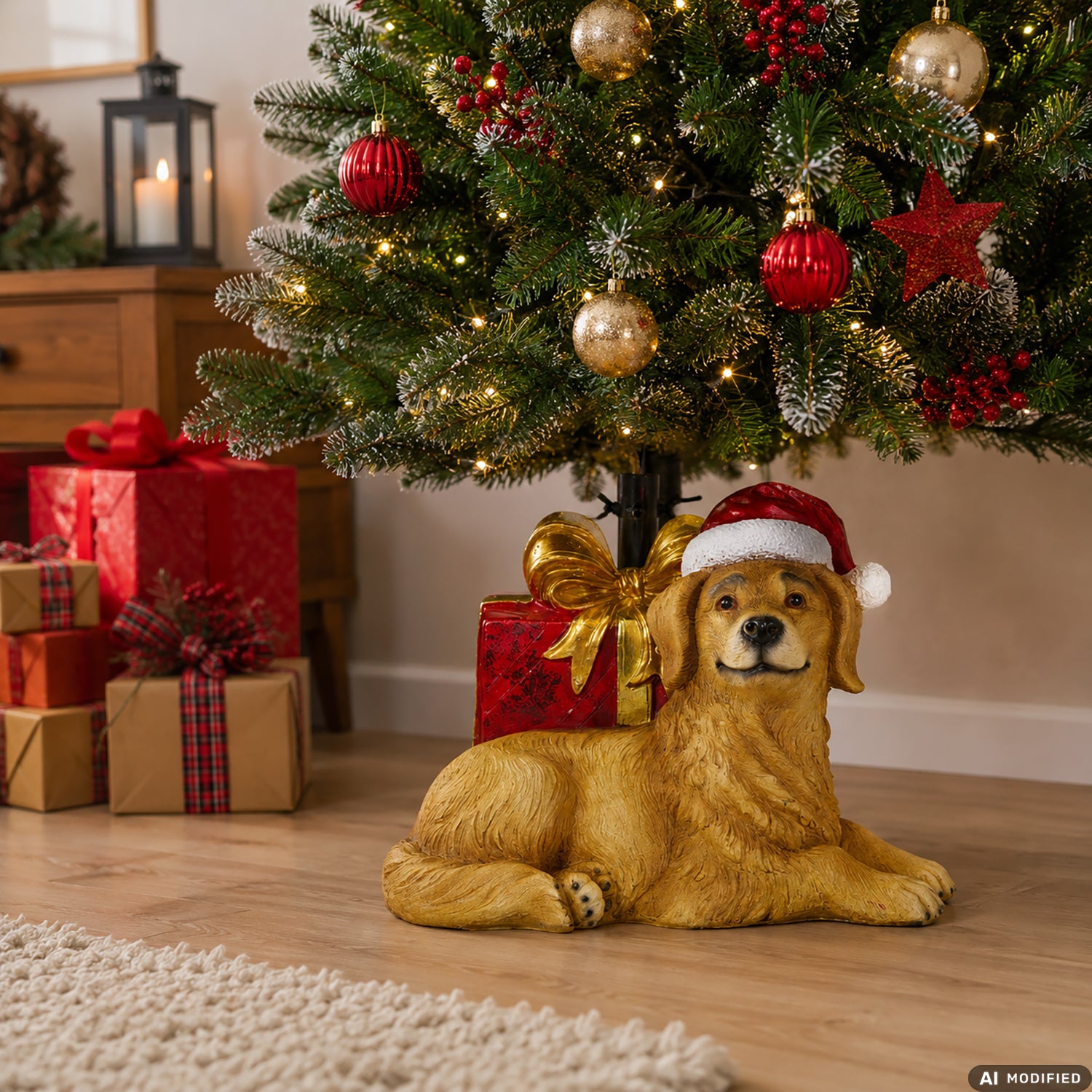 VESTIAMO CASA GRAN NATALE - Base Albero Natale con Cane e Pacco Regalo h36x46x36 cm